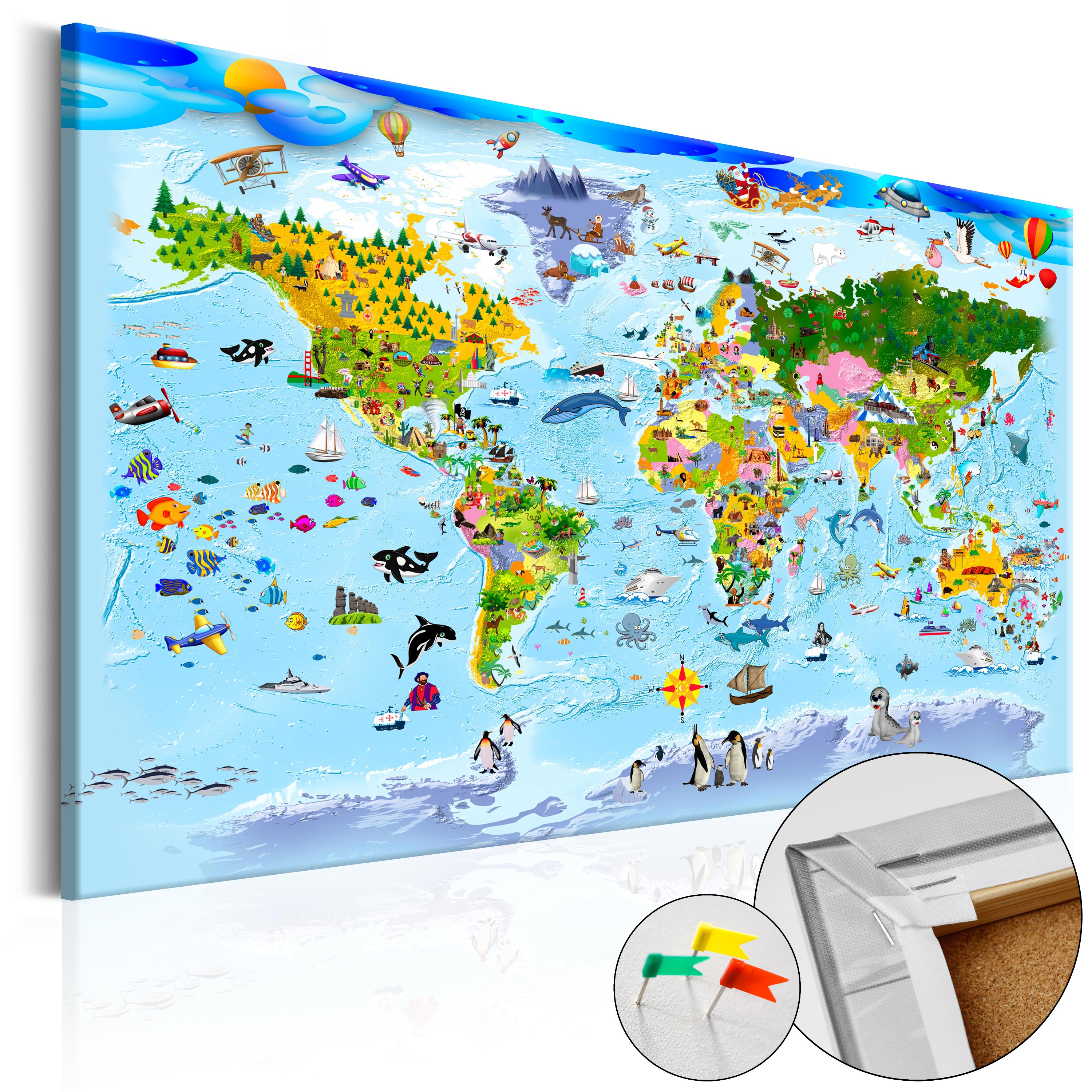 Decorative Pinboard - Children's Map: Colourful Travels [Cork Map] - 120x80