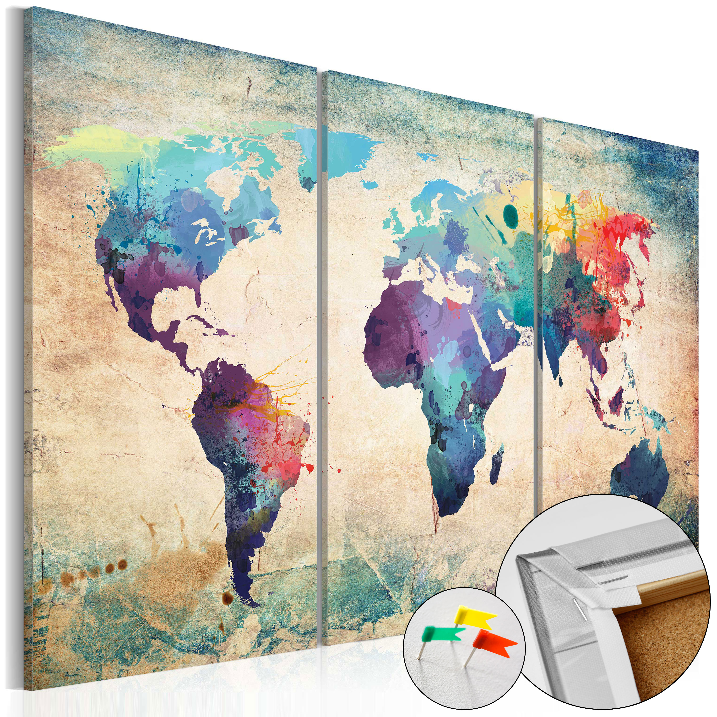 Decorative Pinboard - Rainbow Map [Cork Map] - 120x80
