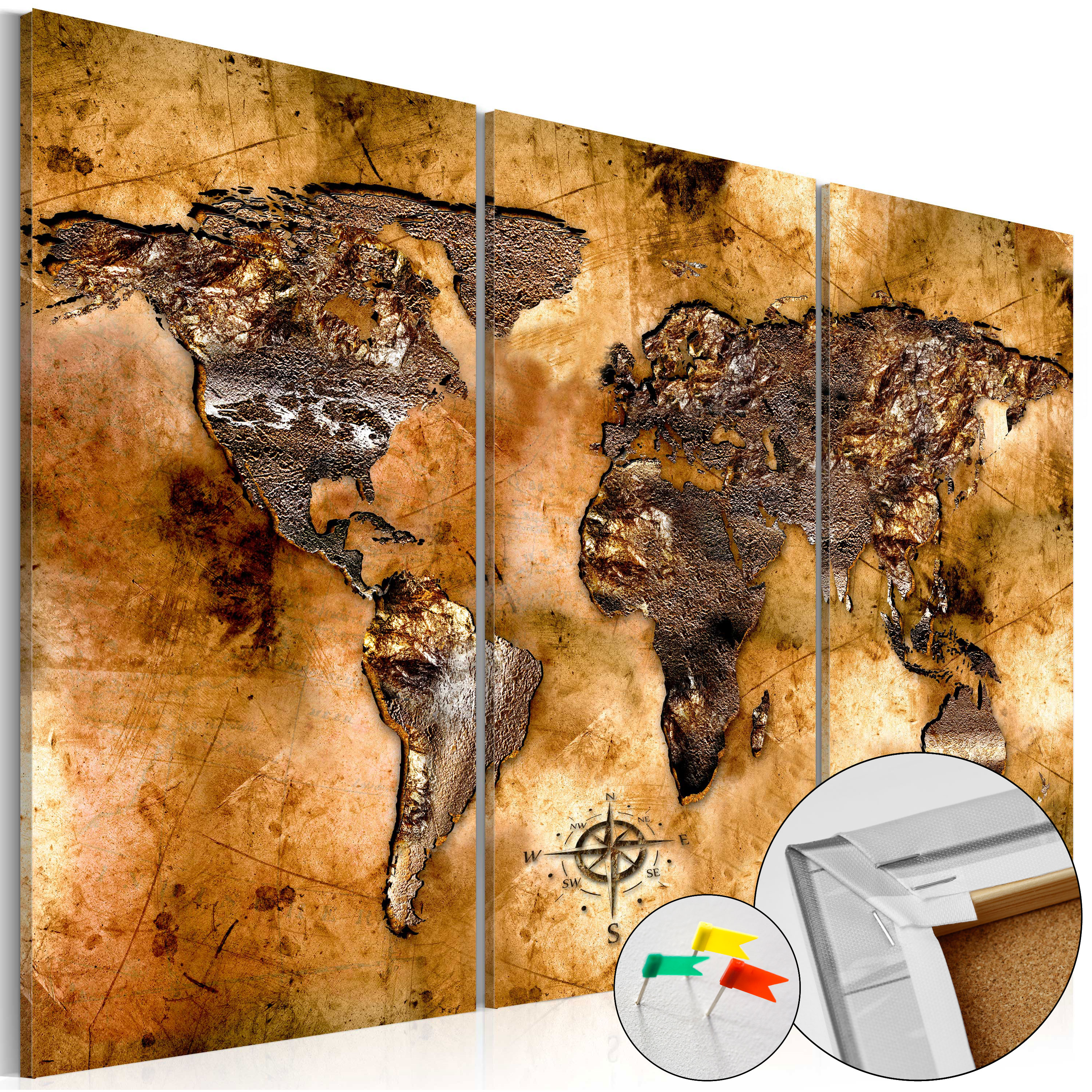 Leinwand Bilder mit Kork Pinnwand Weltkarte Landkarte Wandbild xxl k-A-0050-p-f