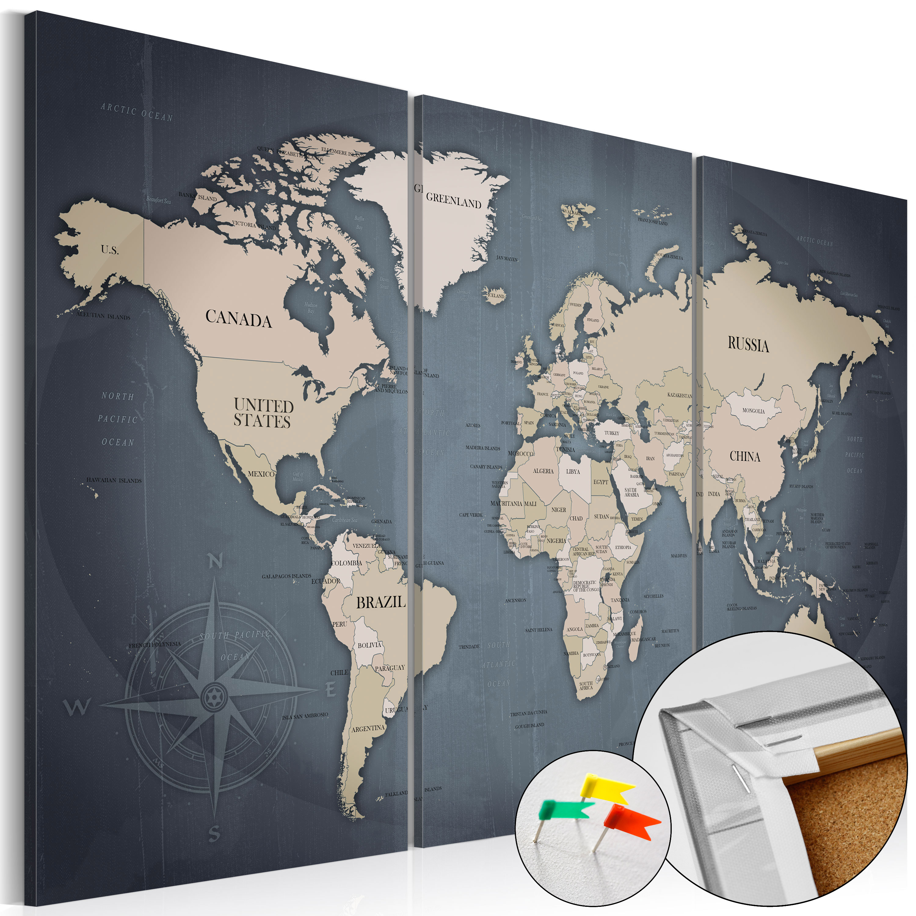 Decorative Pinboard - Anthracitic World [Cork Map] - 120x80