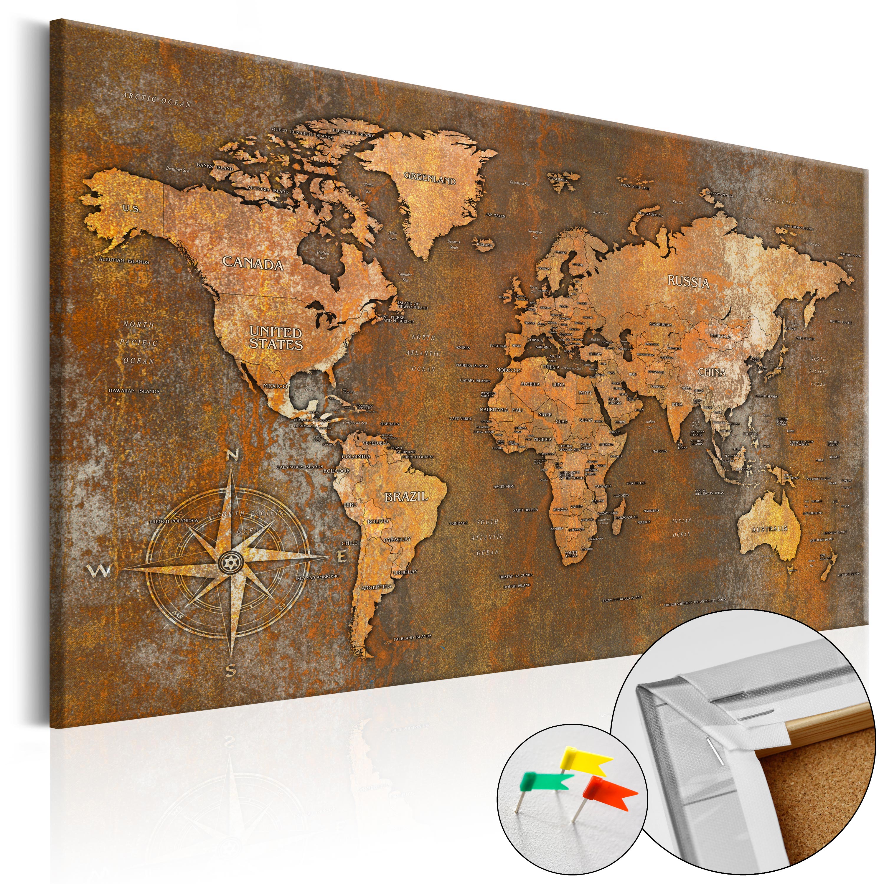 Decorative Pinboard - Rusty World [Cork Map] - 90x60