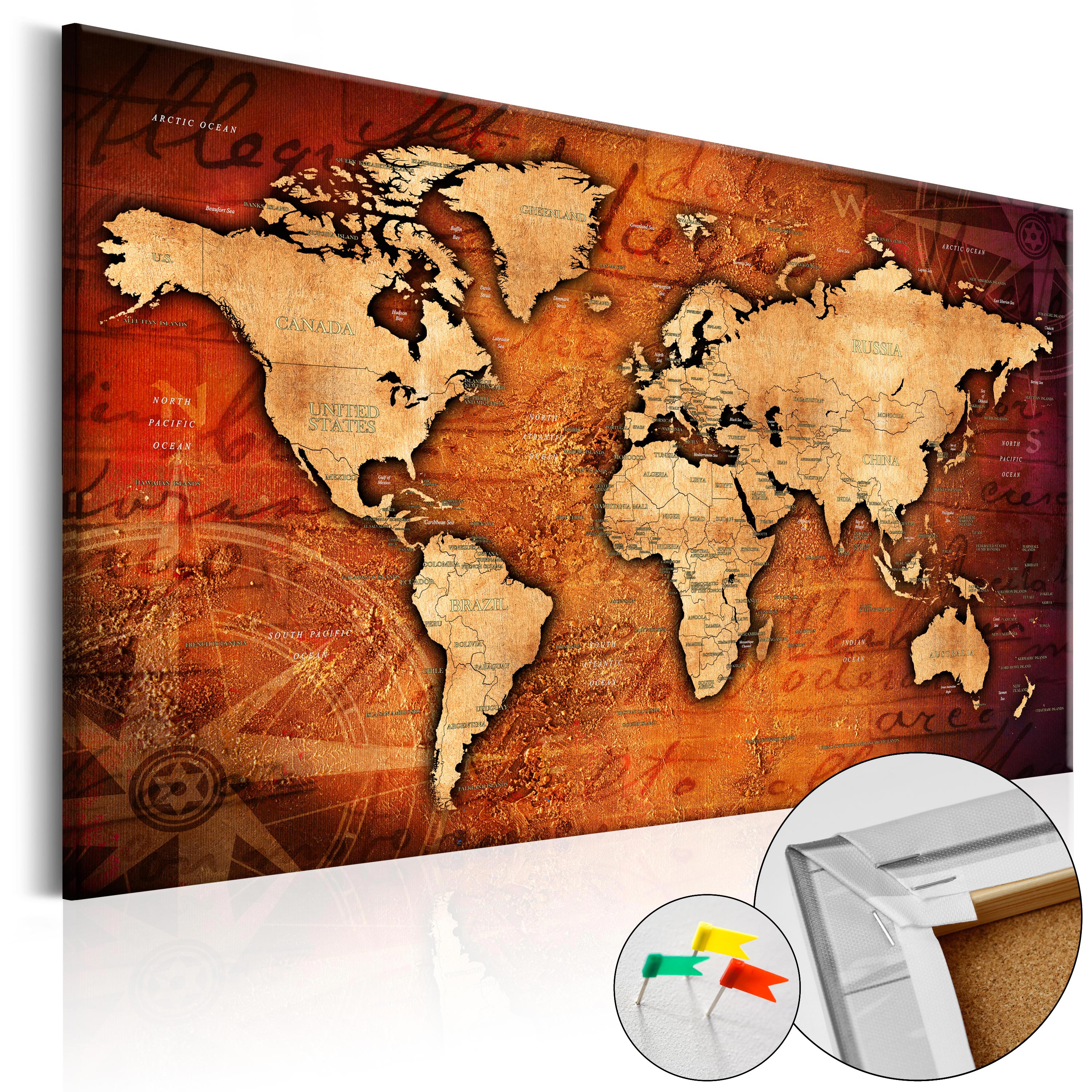 Decorative Pinboard - Amber World [Cork Map] - 120x80