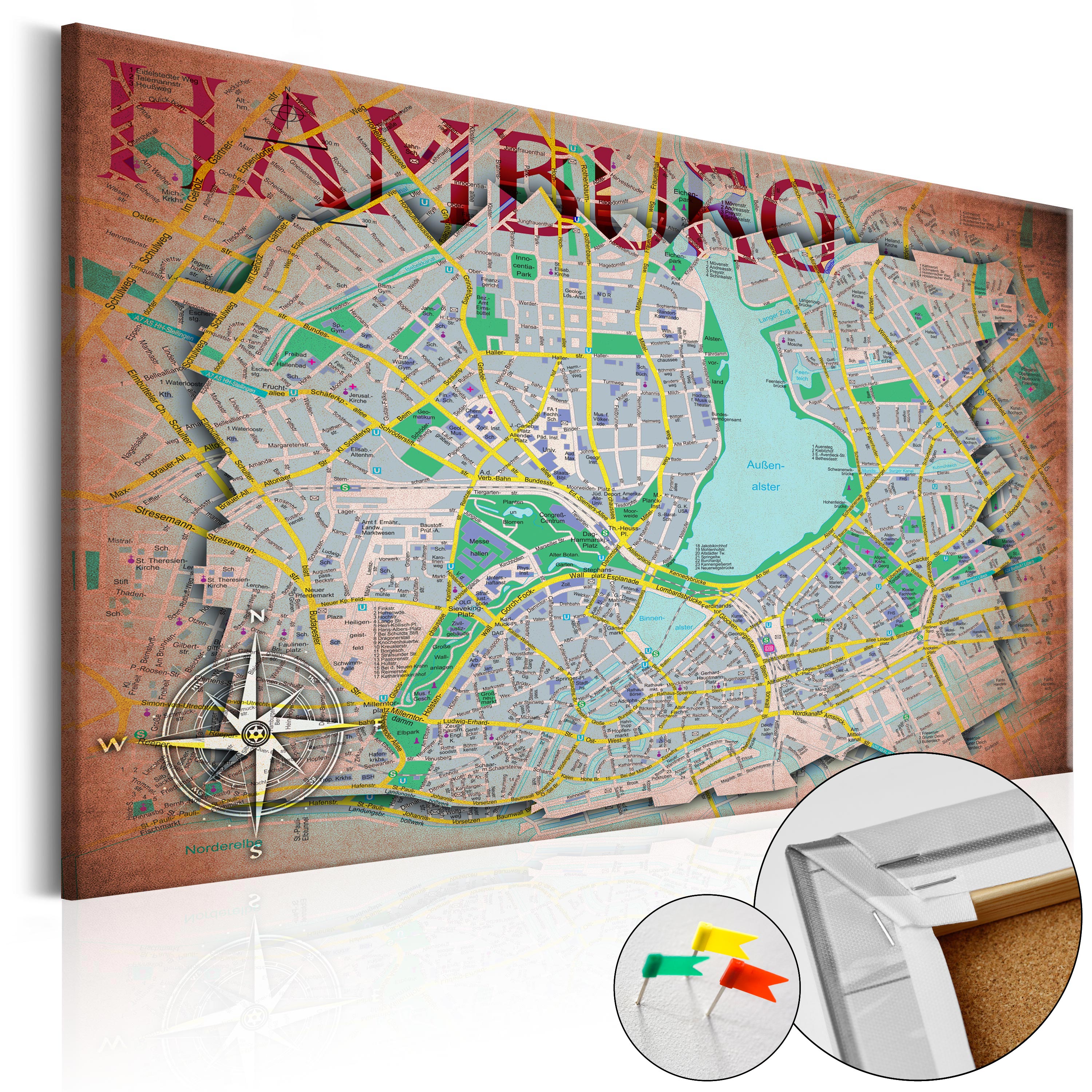 Decorative Pinboard - Hamburg [Cork Map] - 90x60