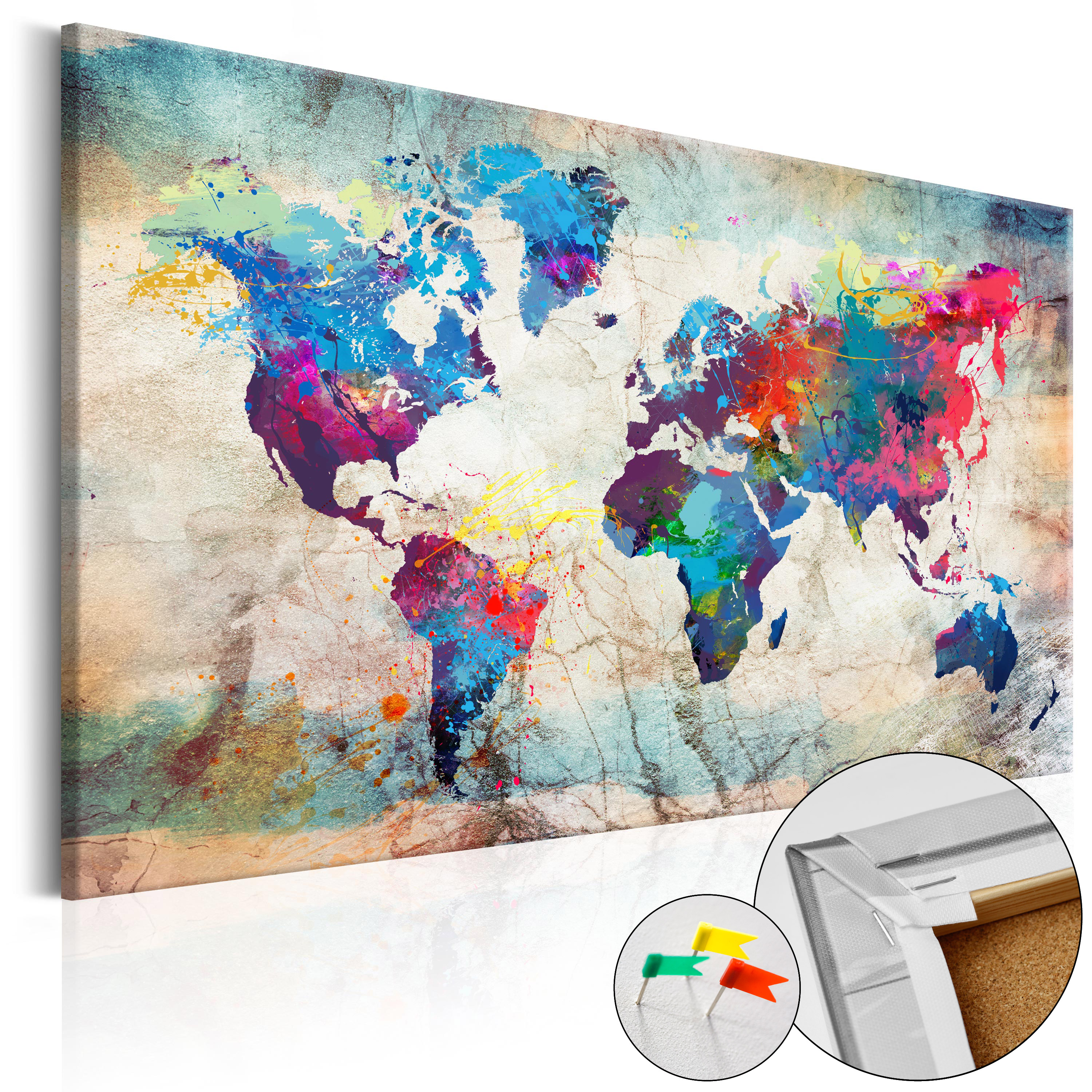 Decorative Pinboard - World Map: Colourful Madness [Cork Map] - 90x60