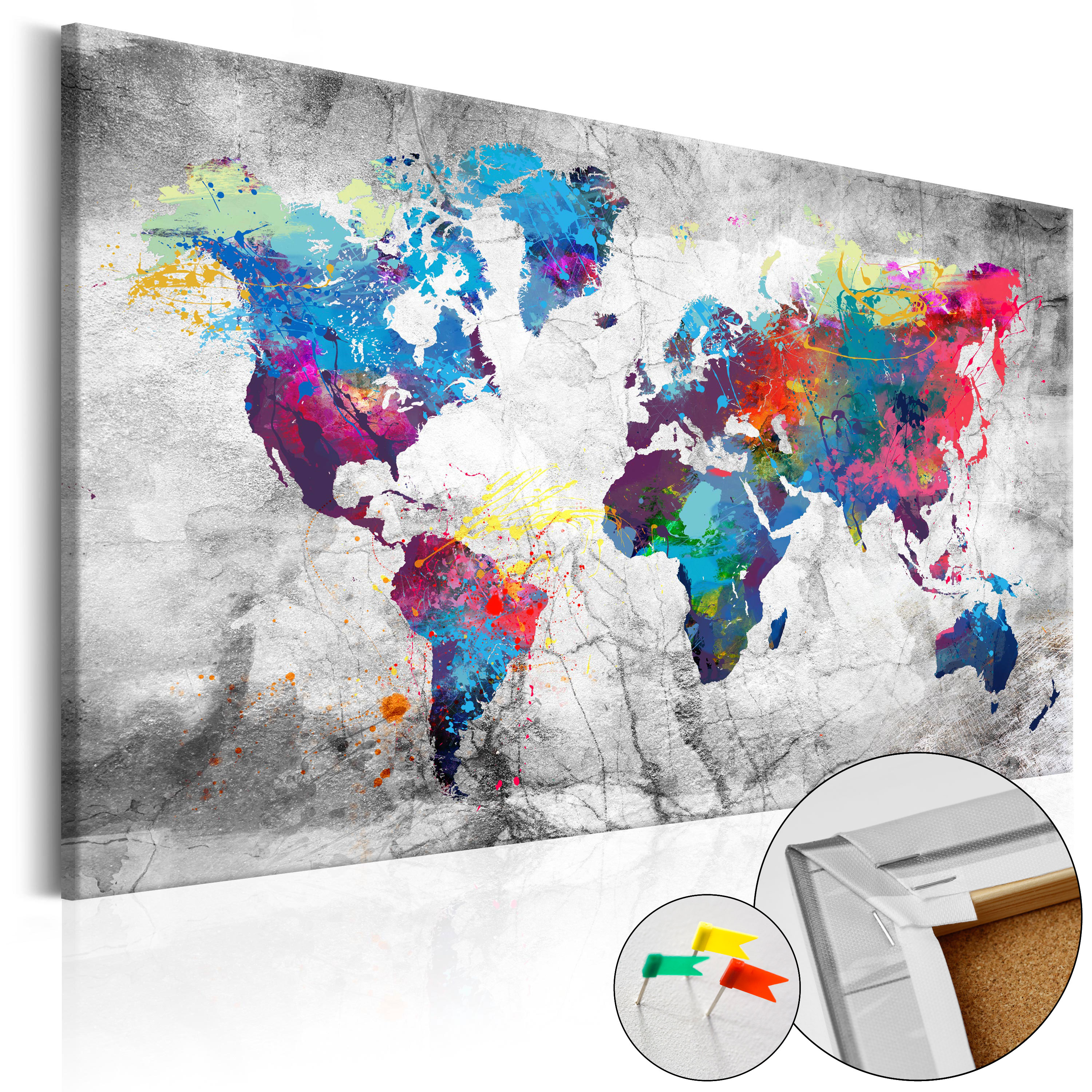 Decorative Pinboard - World Map: Grey Style [Cork Map] - 90x60