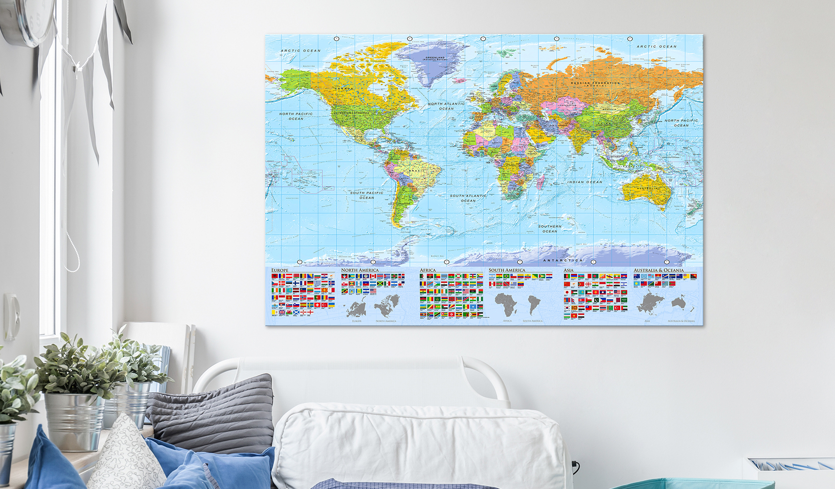 World Map Pinboard Cork Board Canvas Print Wall Art Picture Home  k-A-0204-p-e