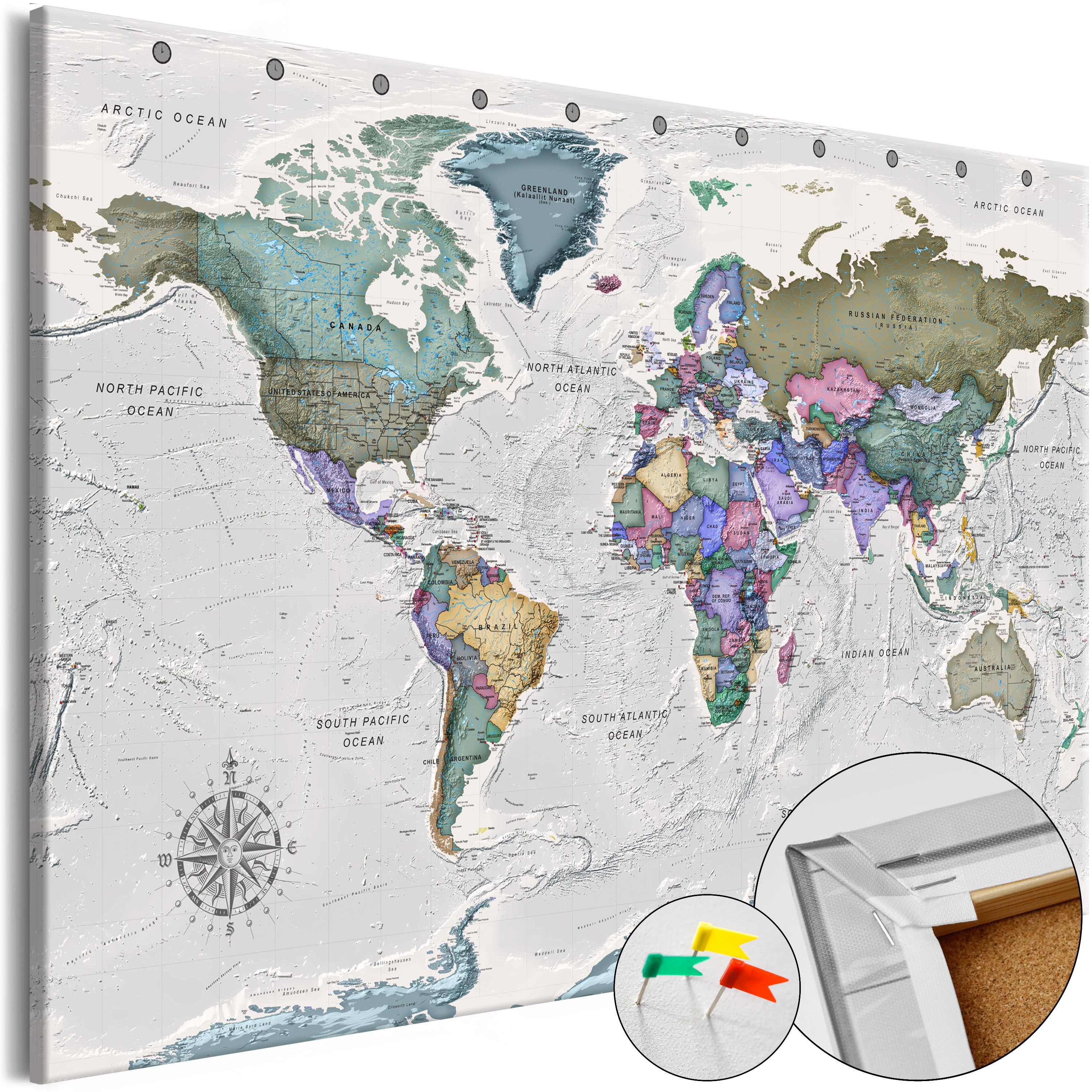 Decorative Pinboard - World Destinations (1 Part) Wide [Cork Map] - 120x80