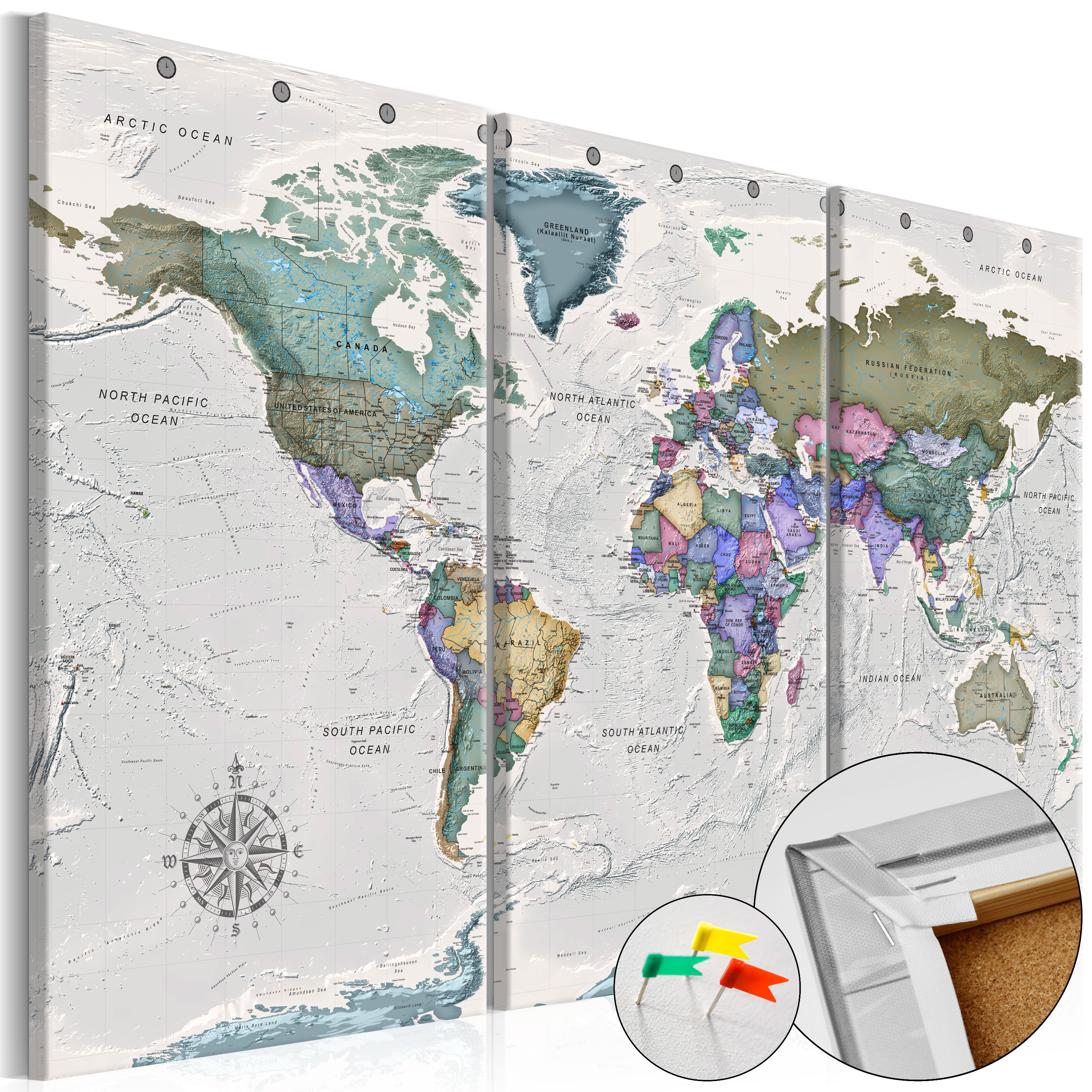 Decorative Pinboard - World Destinations (3 Parts) [Cork Map] - 90x60