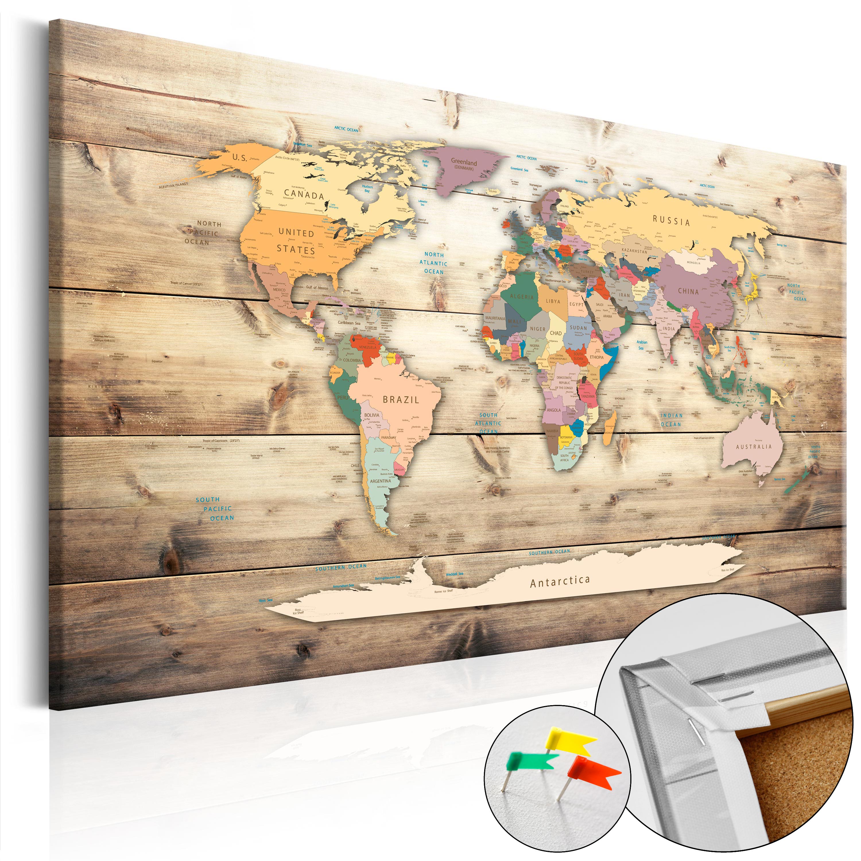 Decorative Pinboard - The World at Your Fingertips [Cork Map] - 90x60