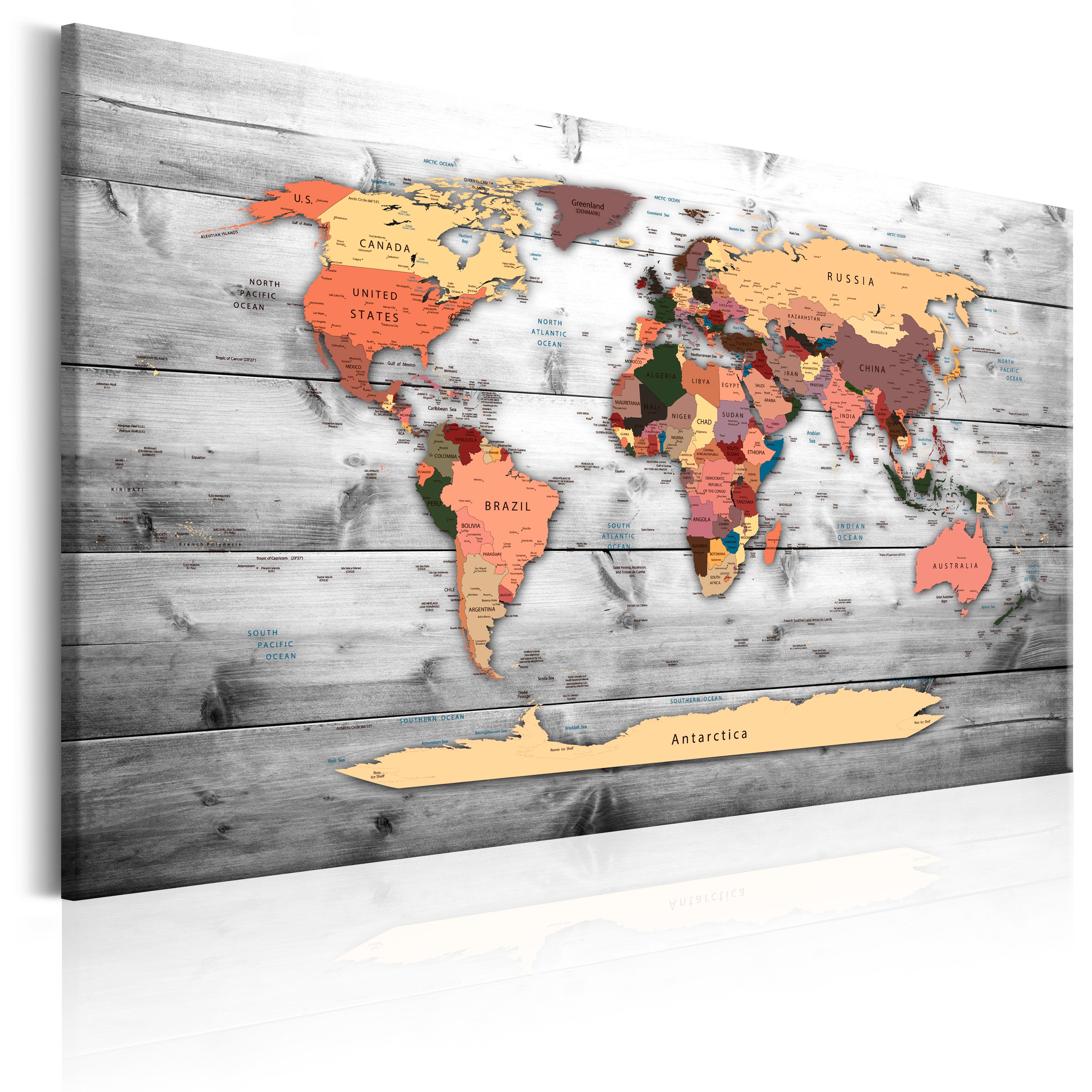World Map Pinboard Cork Board Canvas Print Wall Art Picture Home k-C-0048-p-b 