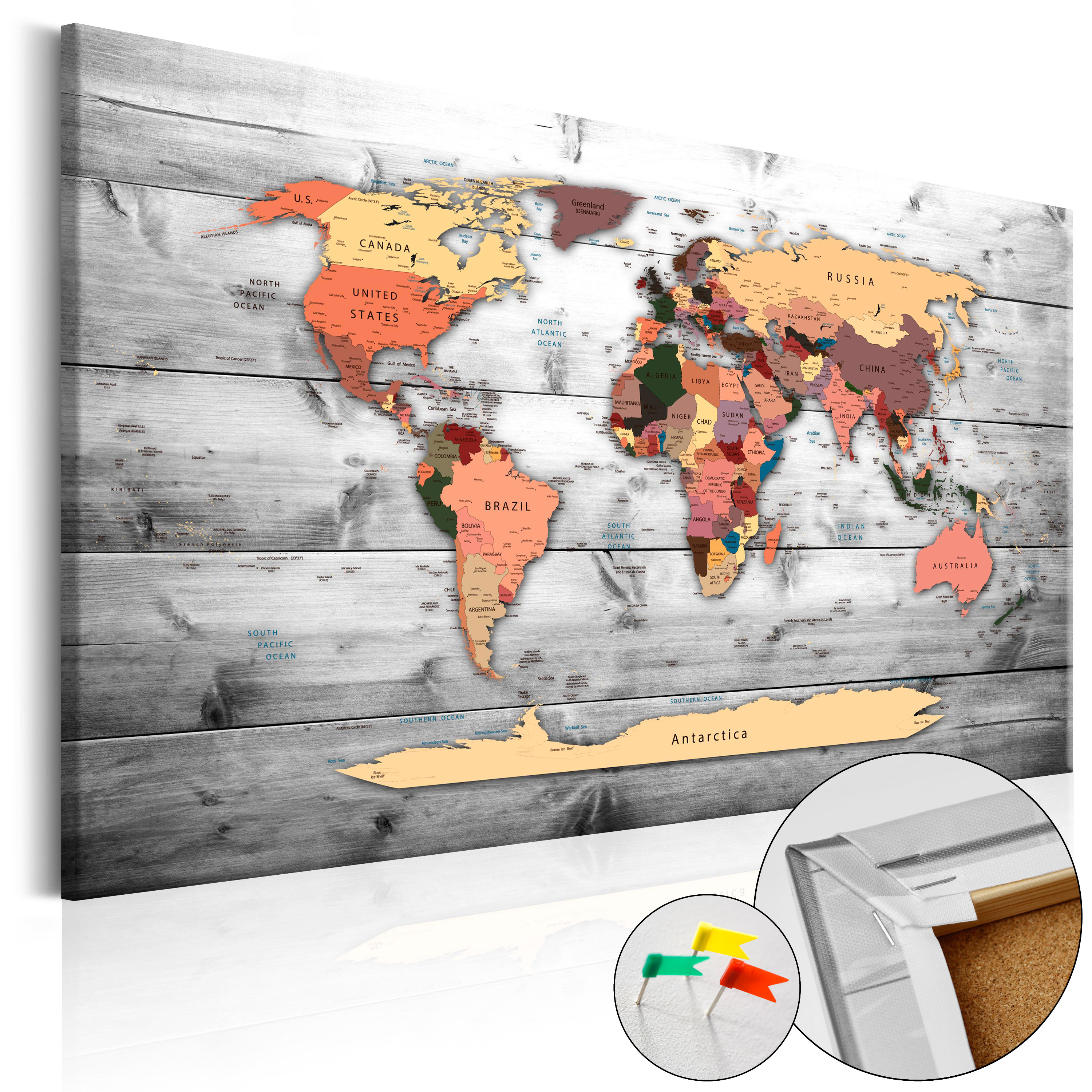 Pinnwand Weltkarte Wandbilder Landkarte Leinwand Bilder xxl Kork k-B-0009-p-b - Bild 3 von 4