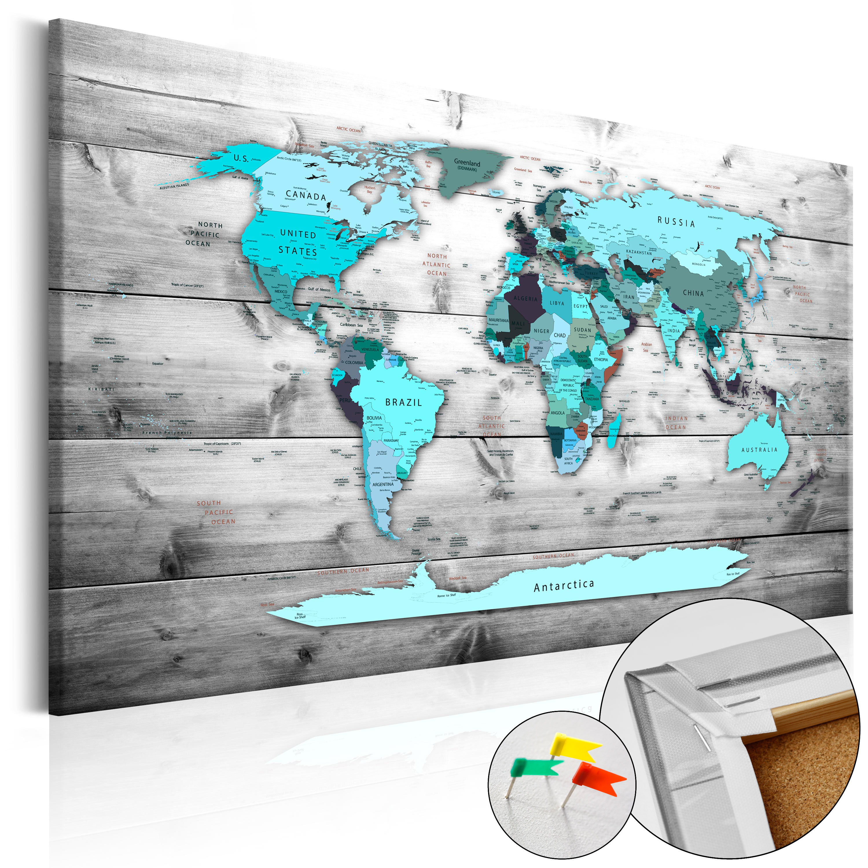 Pinnwand Weltkarte Wandbilder Landkarte Leinwand Bilder xxl Kork k-B-0009-p-b - Bild 4 von 4