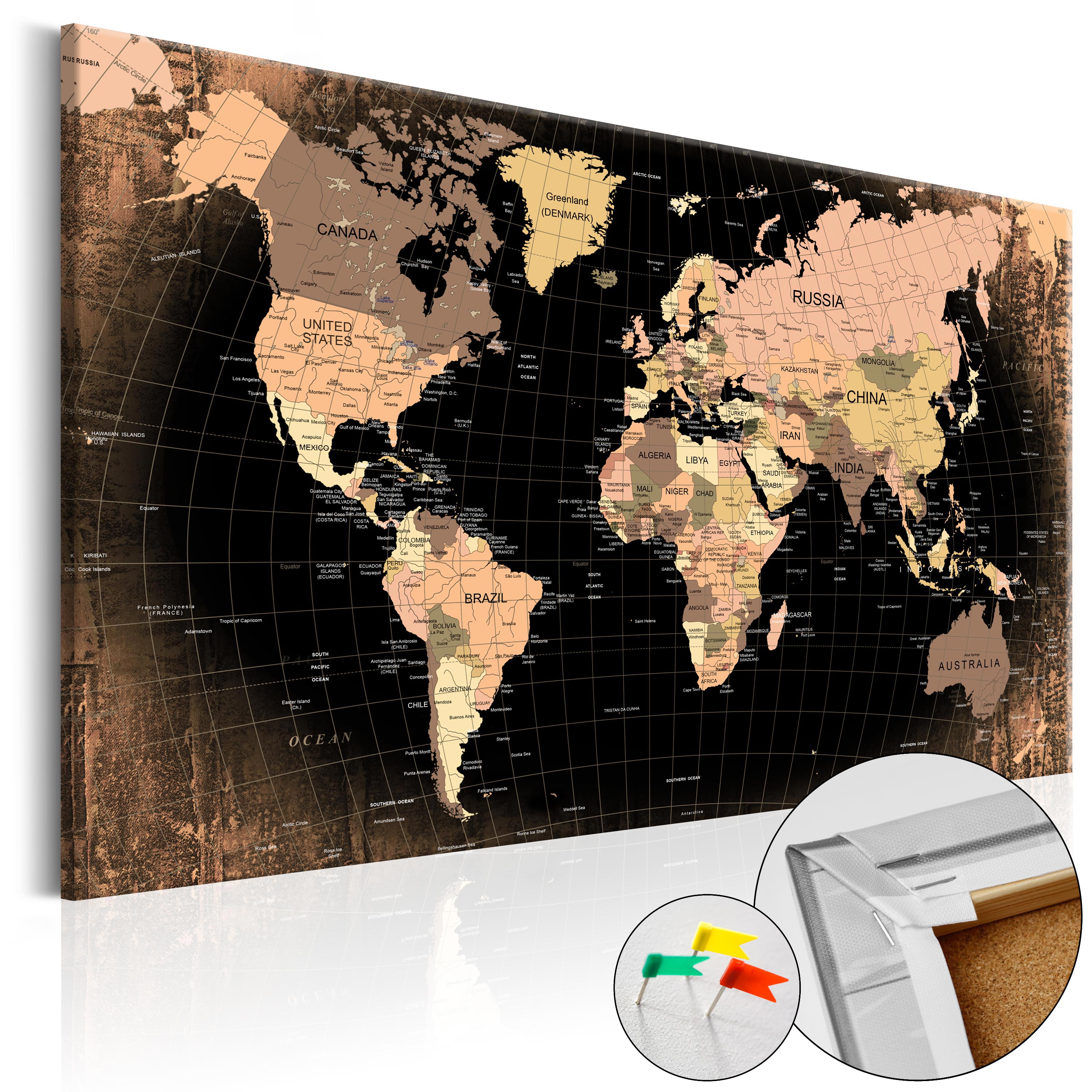 Decorative Pinboard - Planet Earth [Cork Map] - 90x60