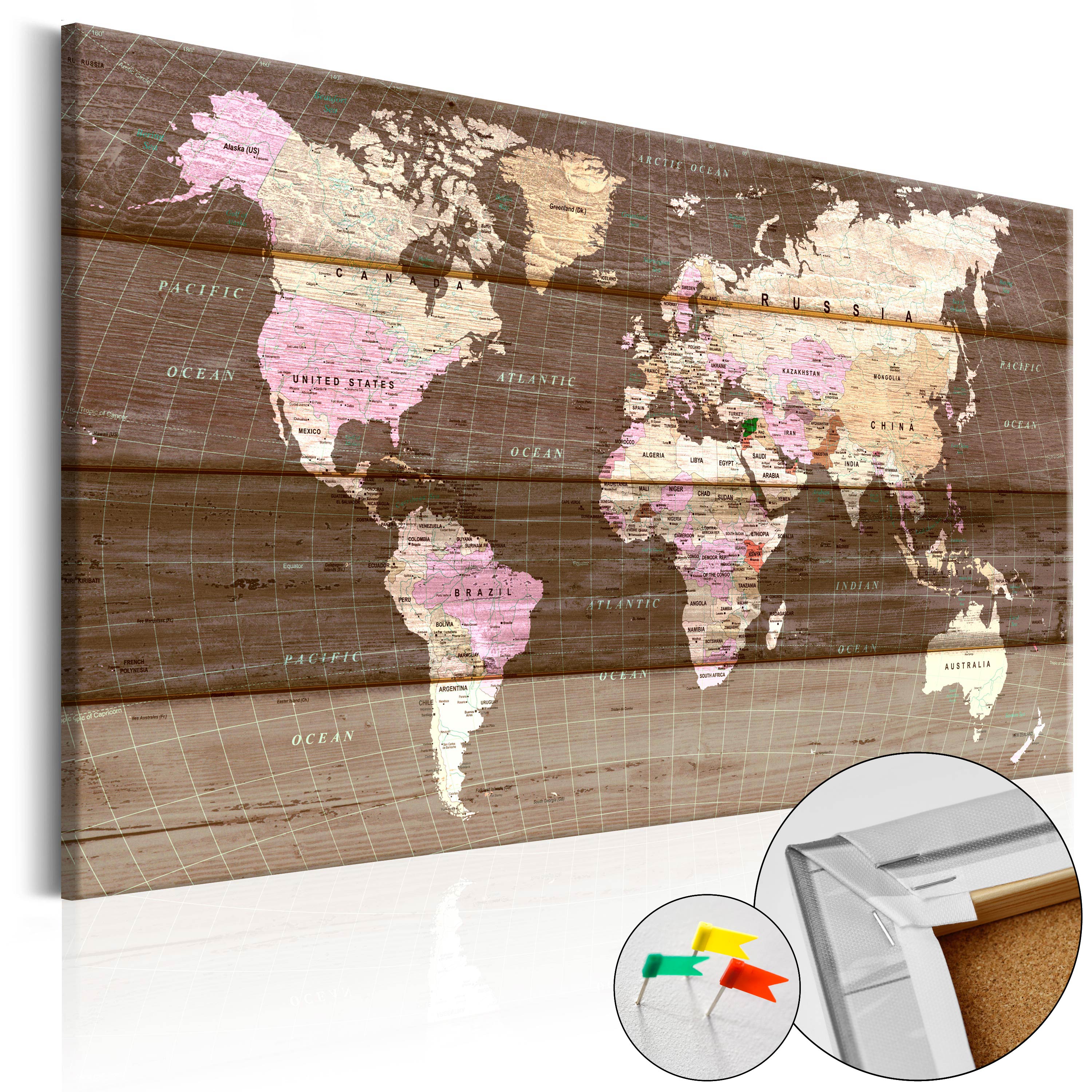 Decorative Pinboard - Wooden World [Cork Map] - 120x80