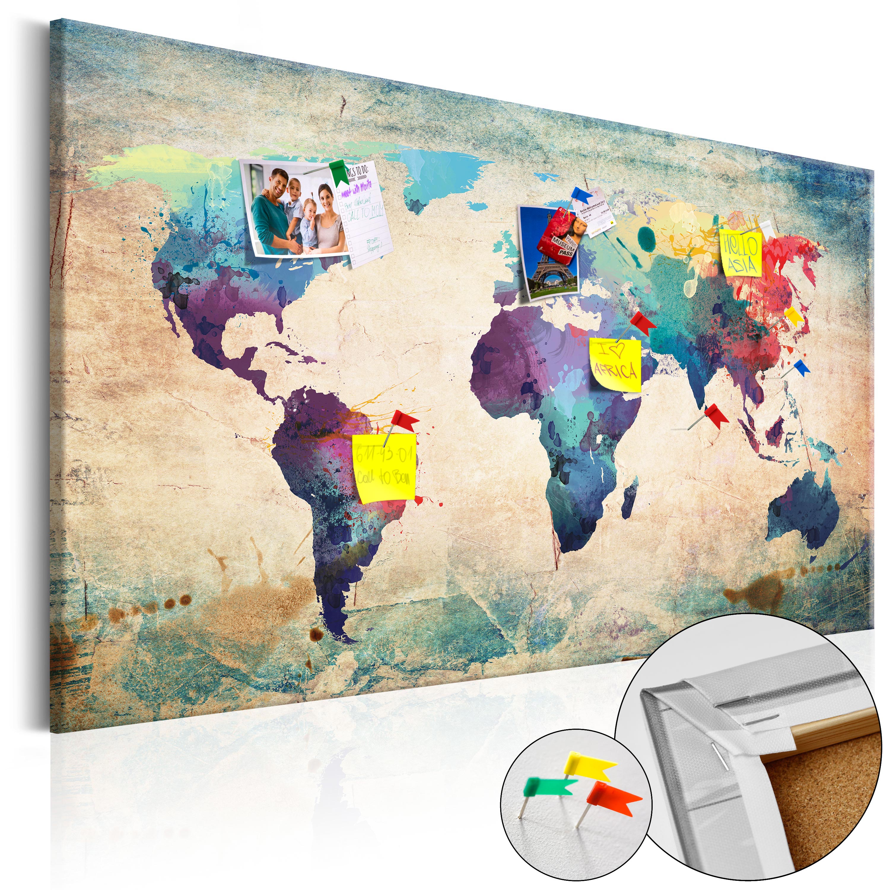 World Map Pinboard Cork Board Canvas Print Wall Art Picture Home kA