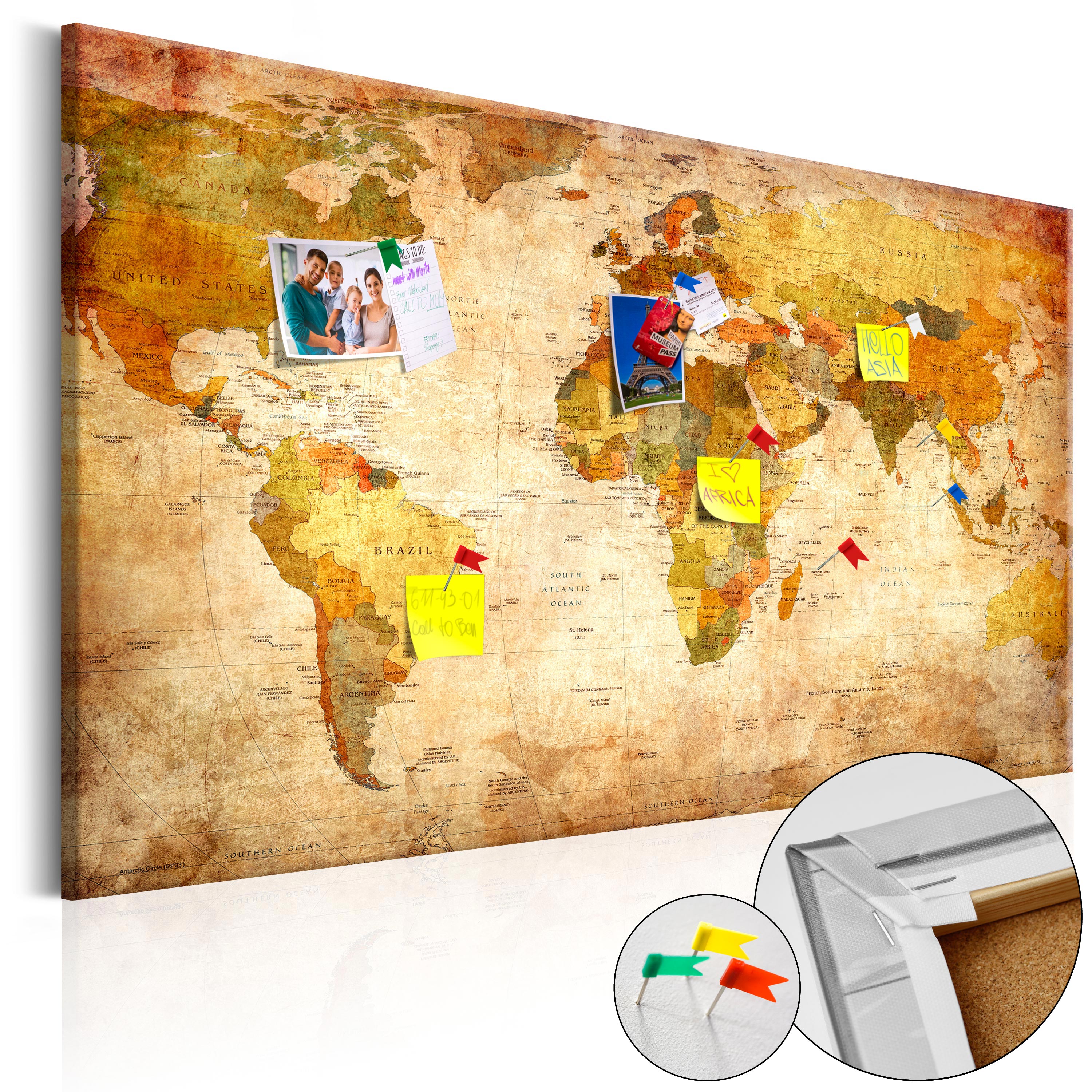 Decorative Pinboard - World Map: Time Travel [Cork Map] - 90x60