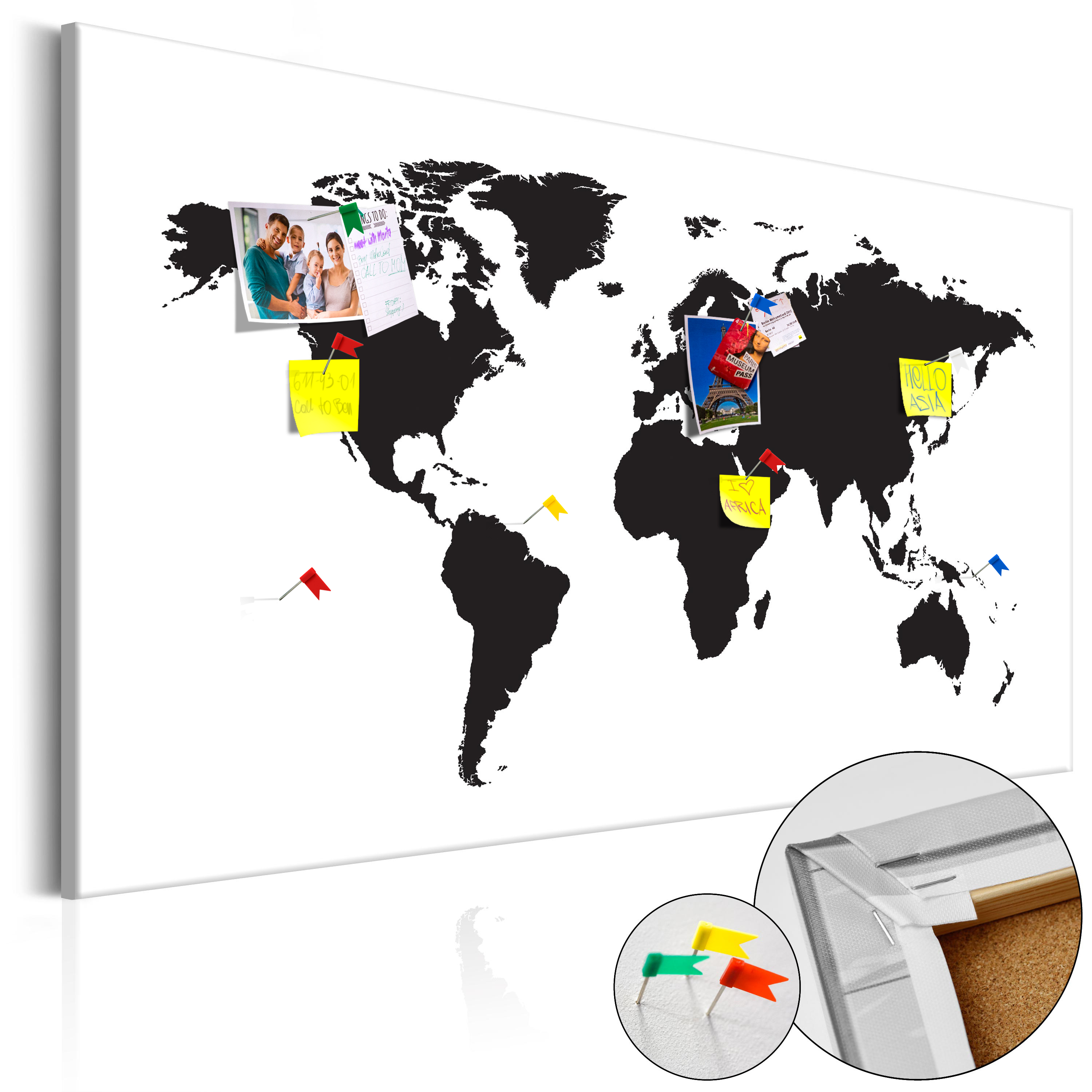 Decorative Pinboard - World Map: Black & White Elegance [Cork Map] - 120x80