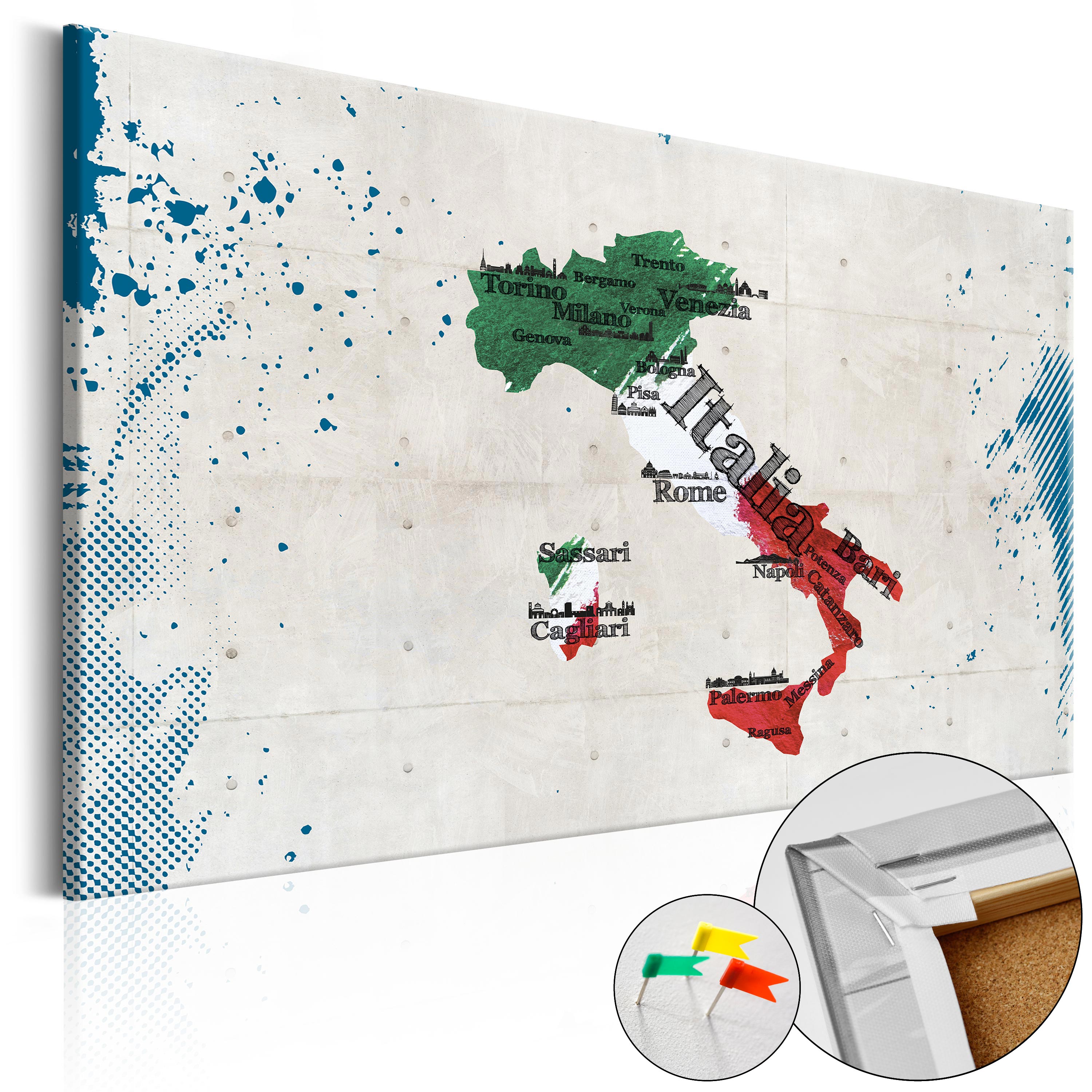 Decorative Pinboard - Italy [Cork Map] - 90x60