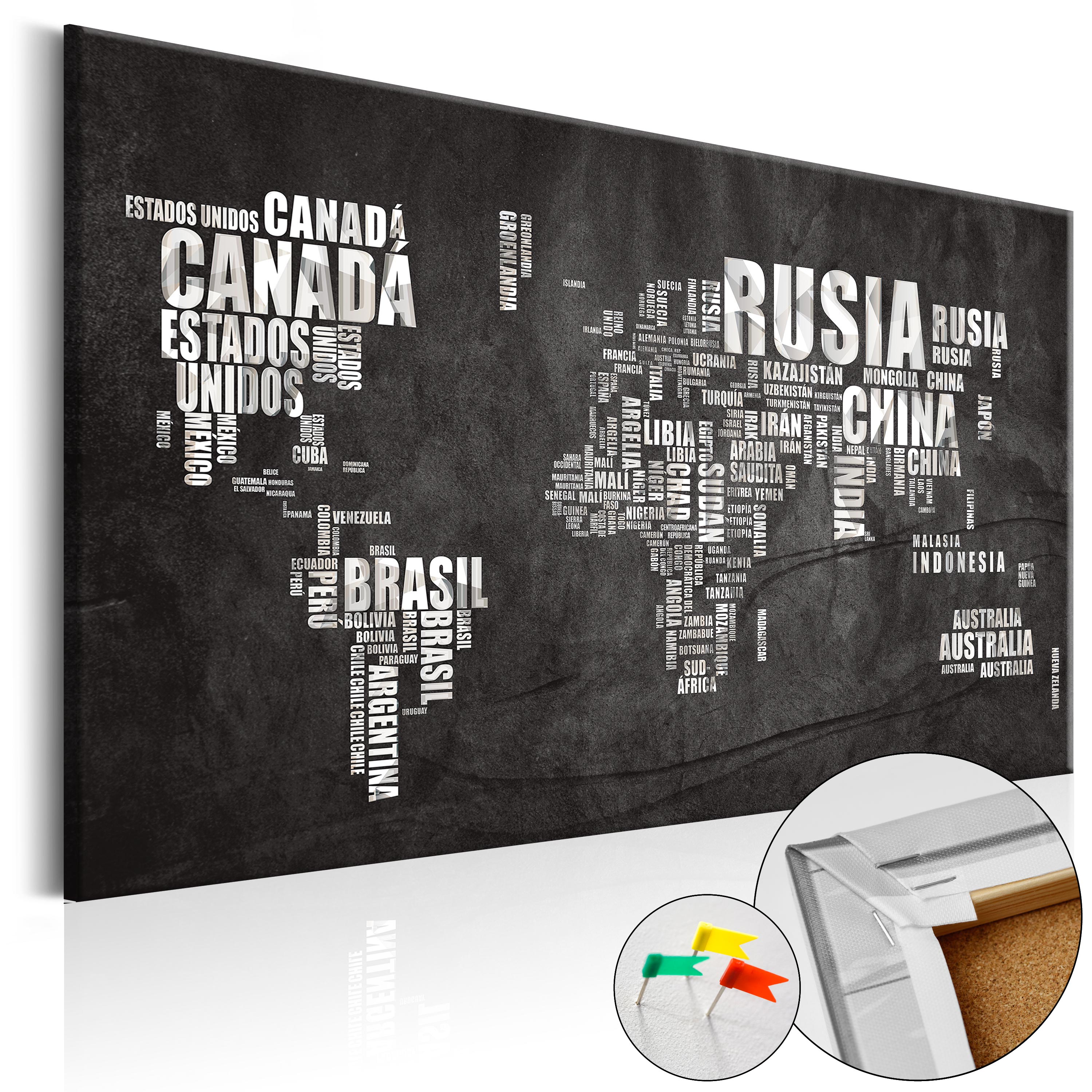 Decorative Pinboard - Mundo Negro [Cork Map] - 90x60