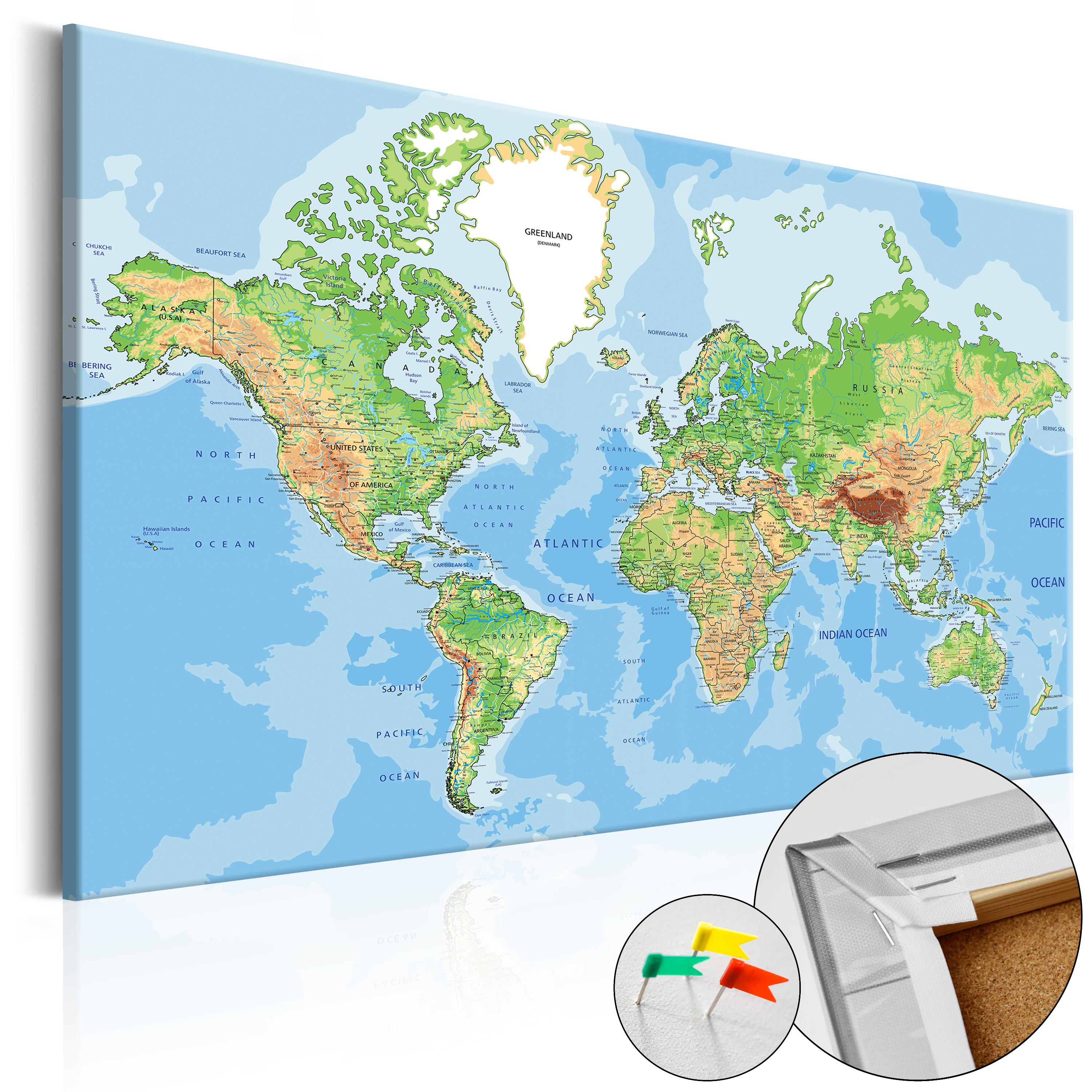 Decorative Pinboard - World Geography [Cork Map] - 120x80