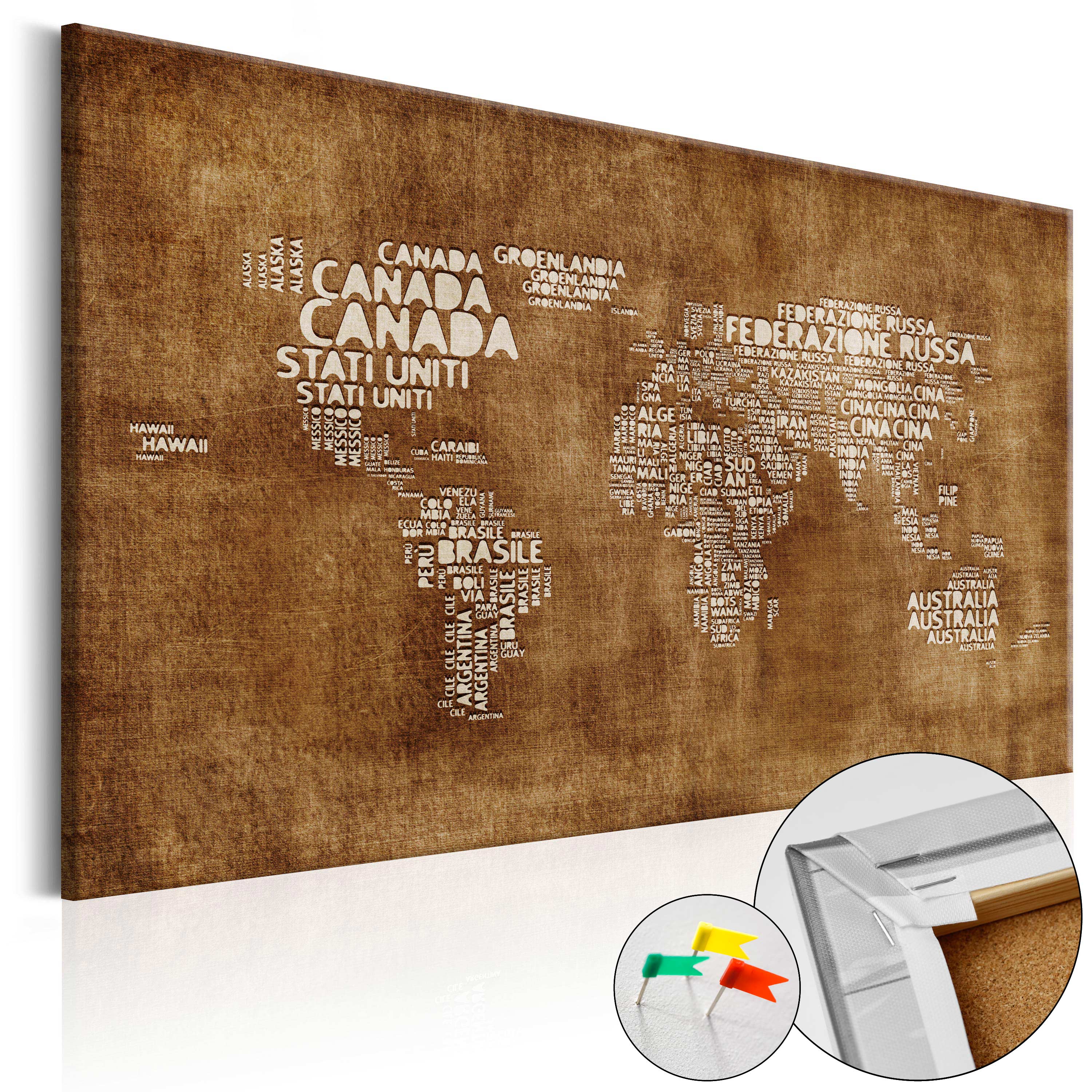 Decorative Pinboard - The Lost Map [Cork Map - Italian Text] - 90x60