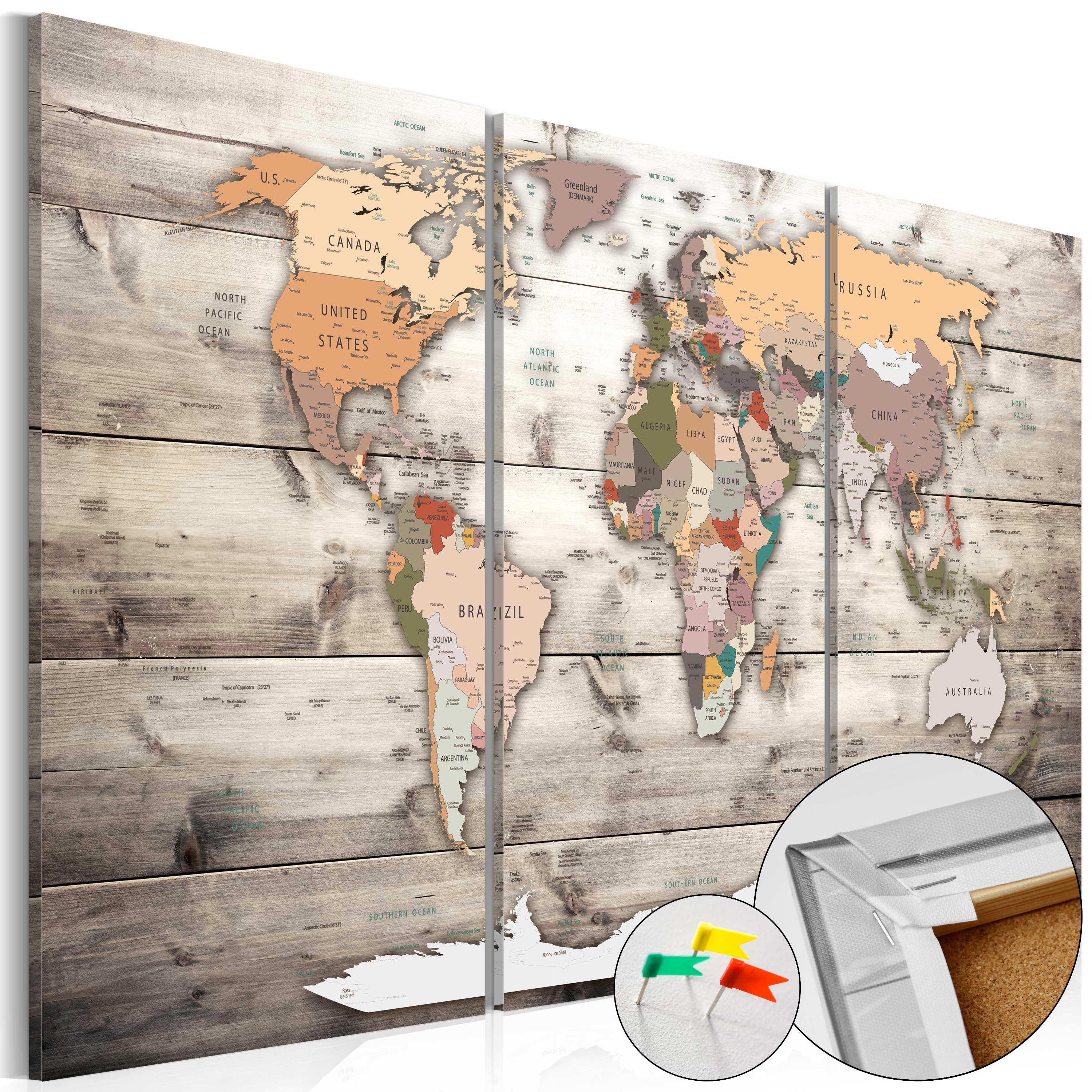 Decorative Pinboard - History of Travel [Cork Map] - 90x60