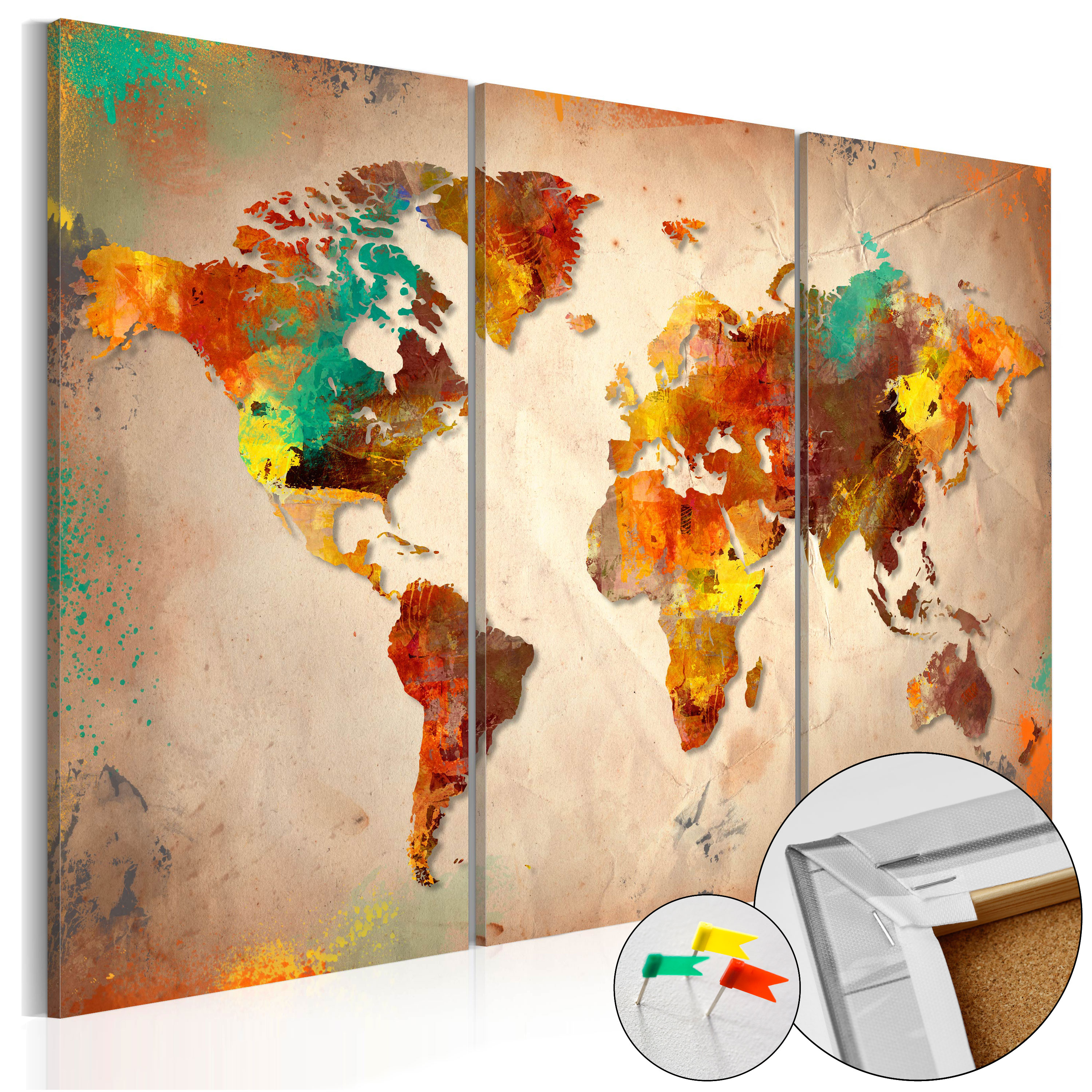 Decorative Pinboard - Painted World [Cork Map] - 120x80