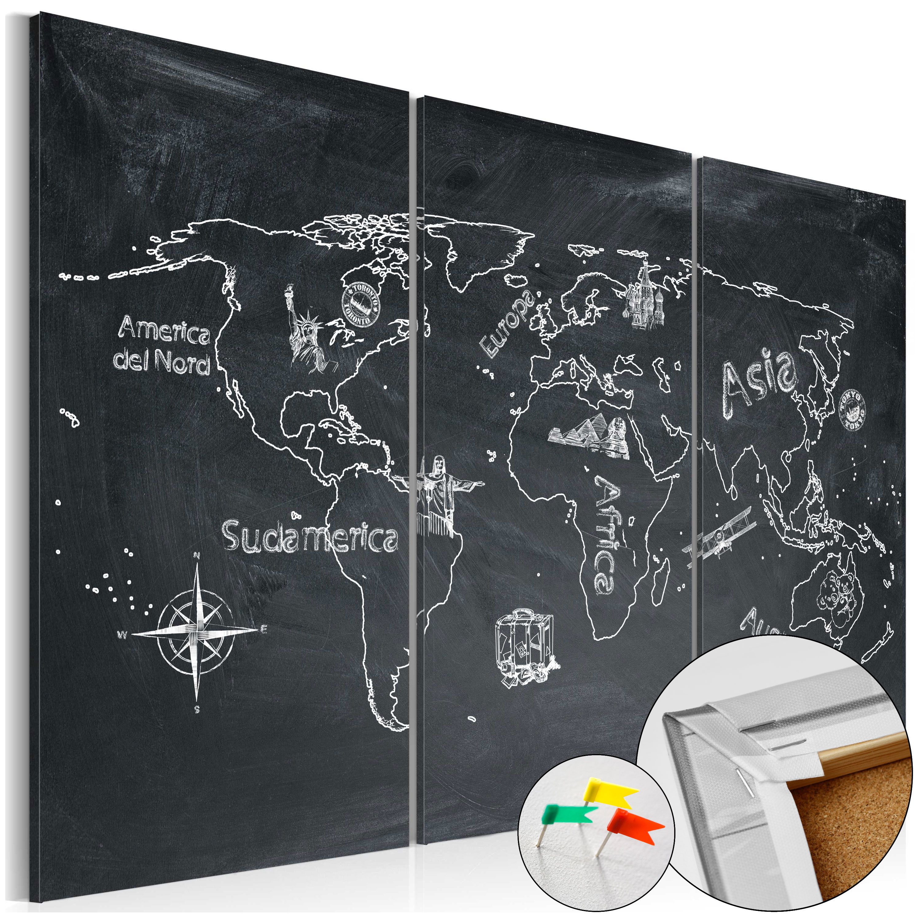 Decorative Pinboard - Geography lesson [Cork Map] - 120x80