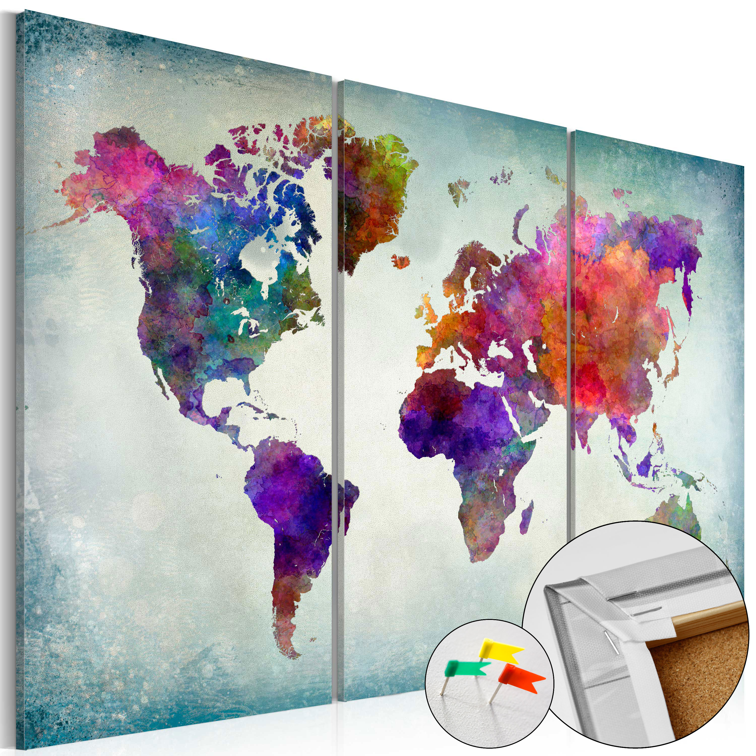 Decorative Pinboard - World in Colors [Cork Map] - 90x60