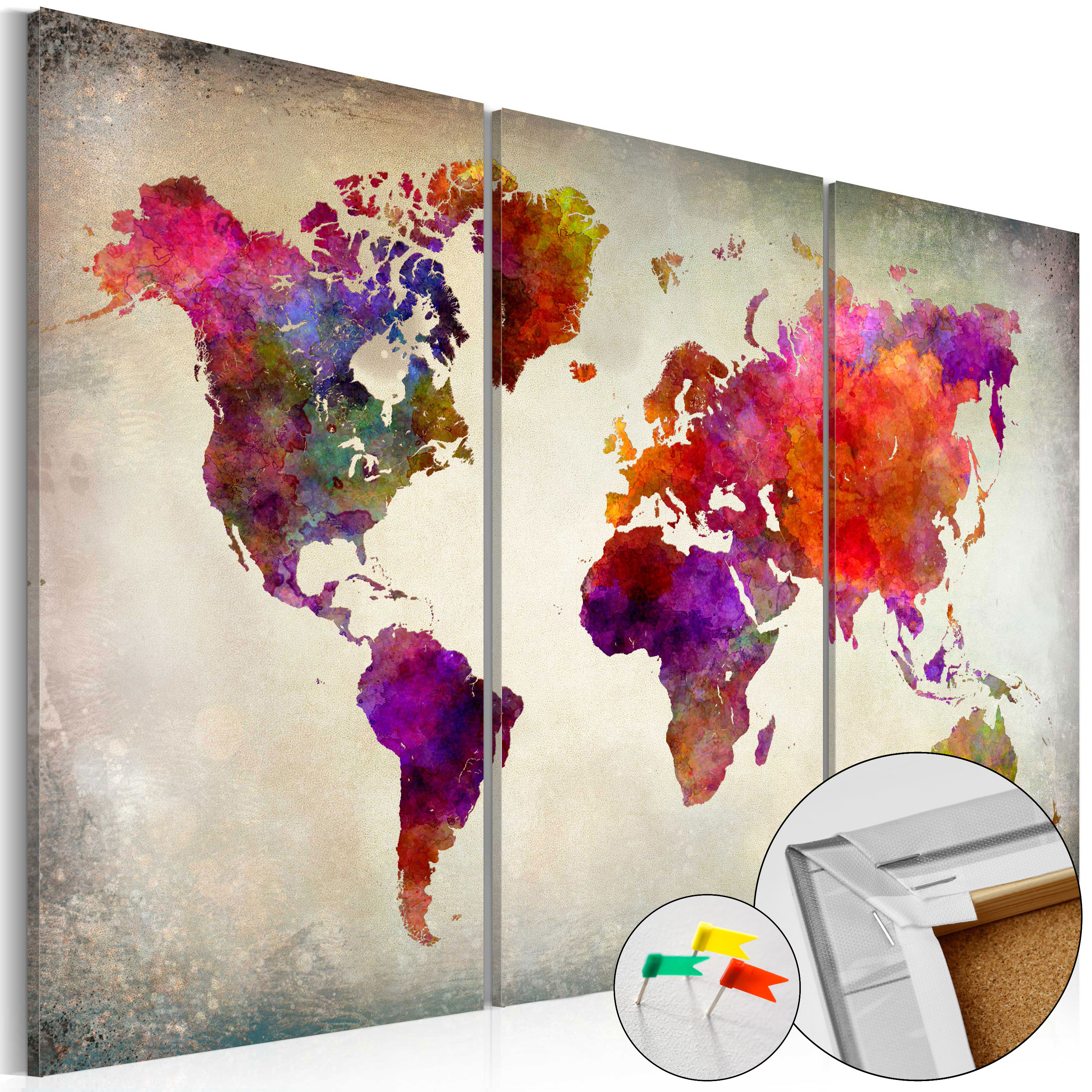 Decorative Pinboard - Mosaic of Colours [Cork Map] - 60x40