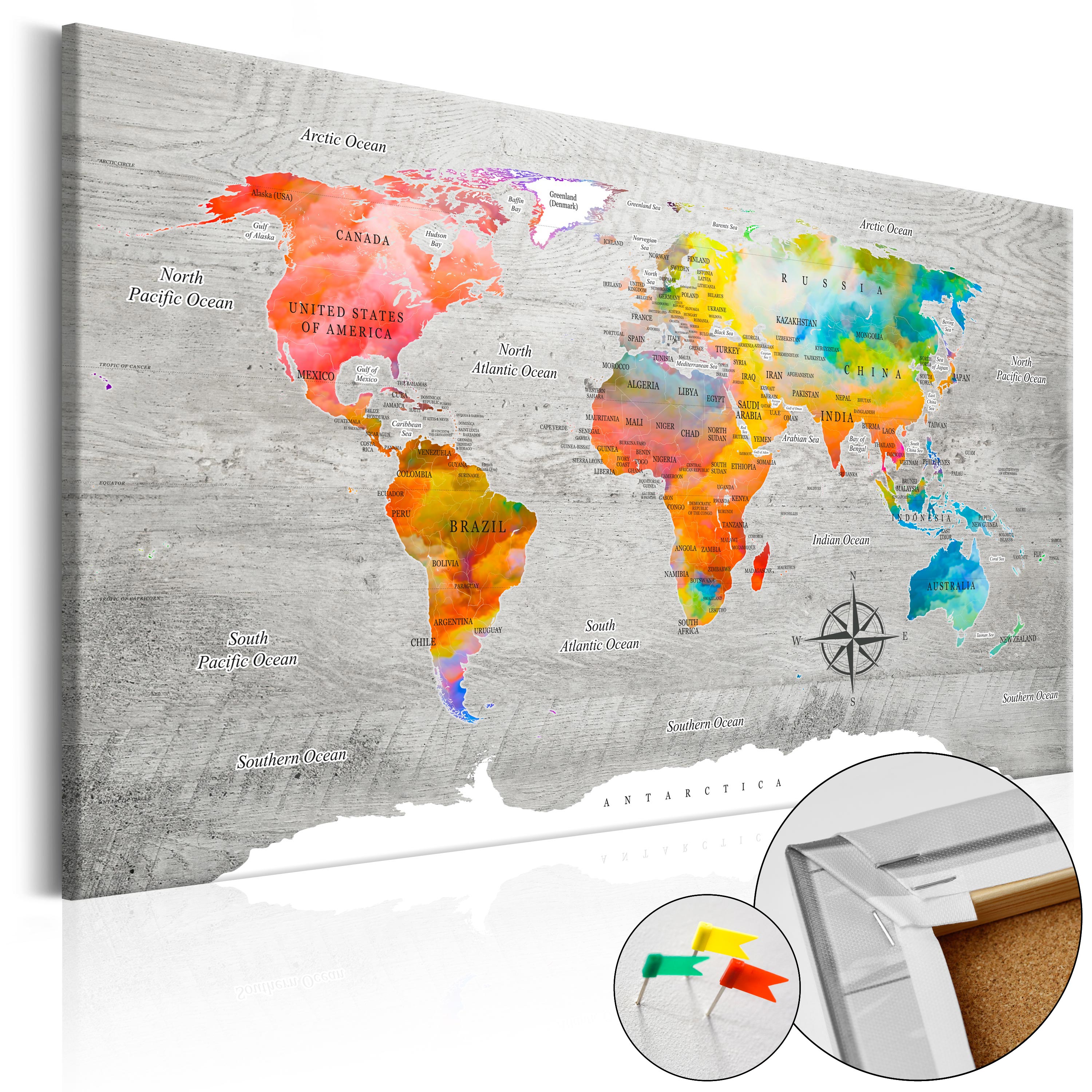 Decorative Pinboard - Multicolored Travels [Cork Map] - 120x80
