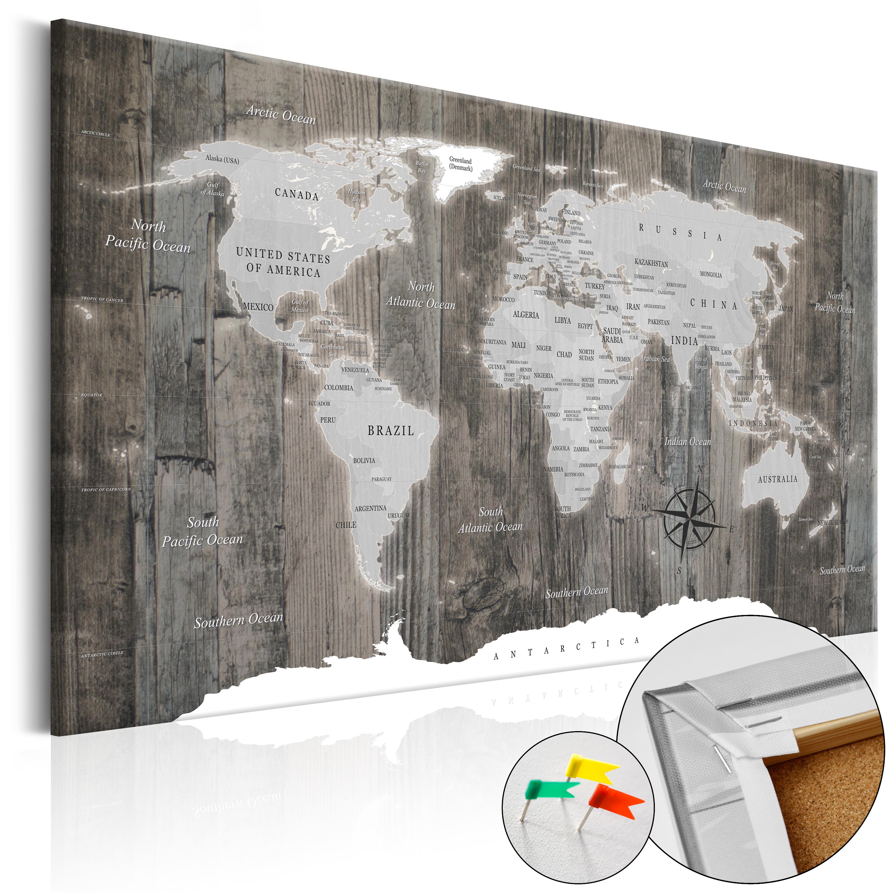 Decorative Pinboard - World of Wood [Cork Map] - 90x60