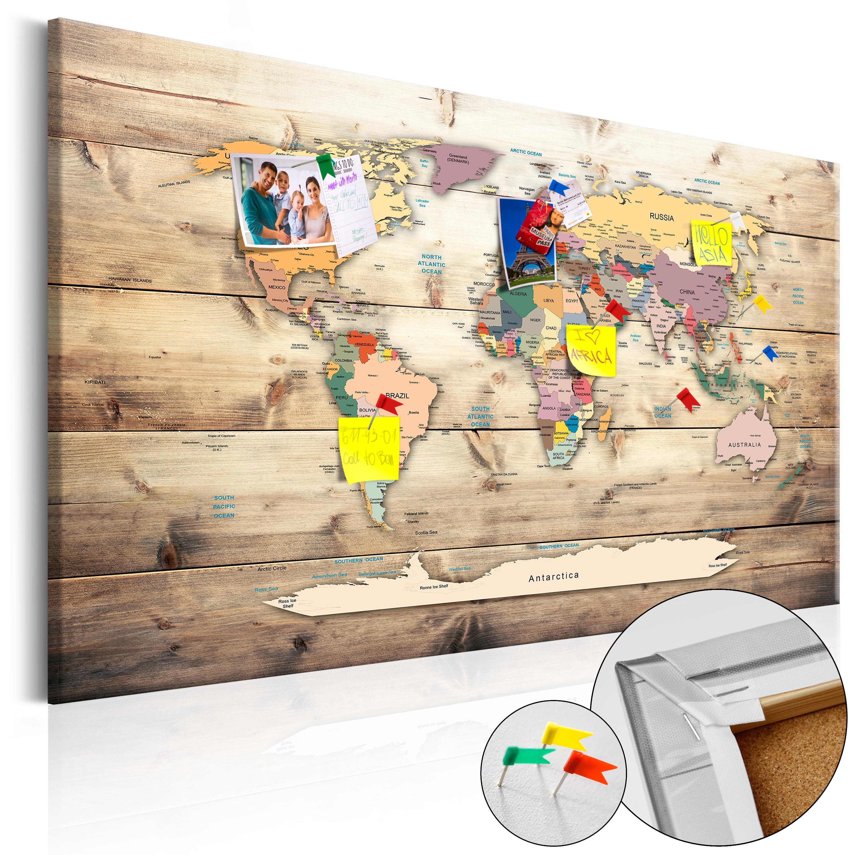 Decorative Pinboard - World Map: Wooden Oceans [Cork Map] - 120x80