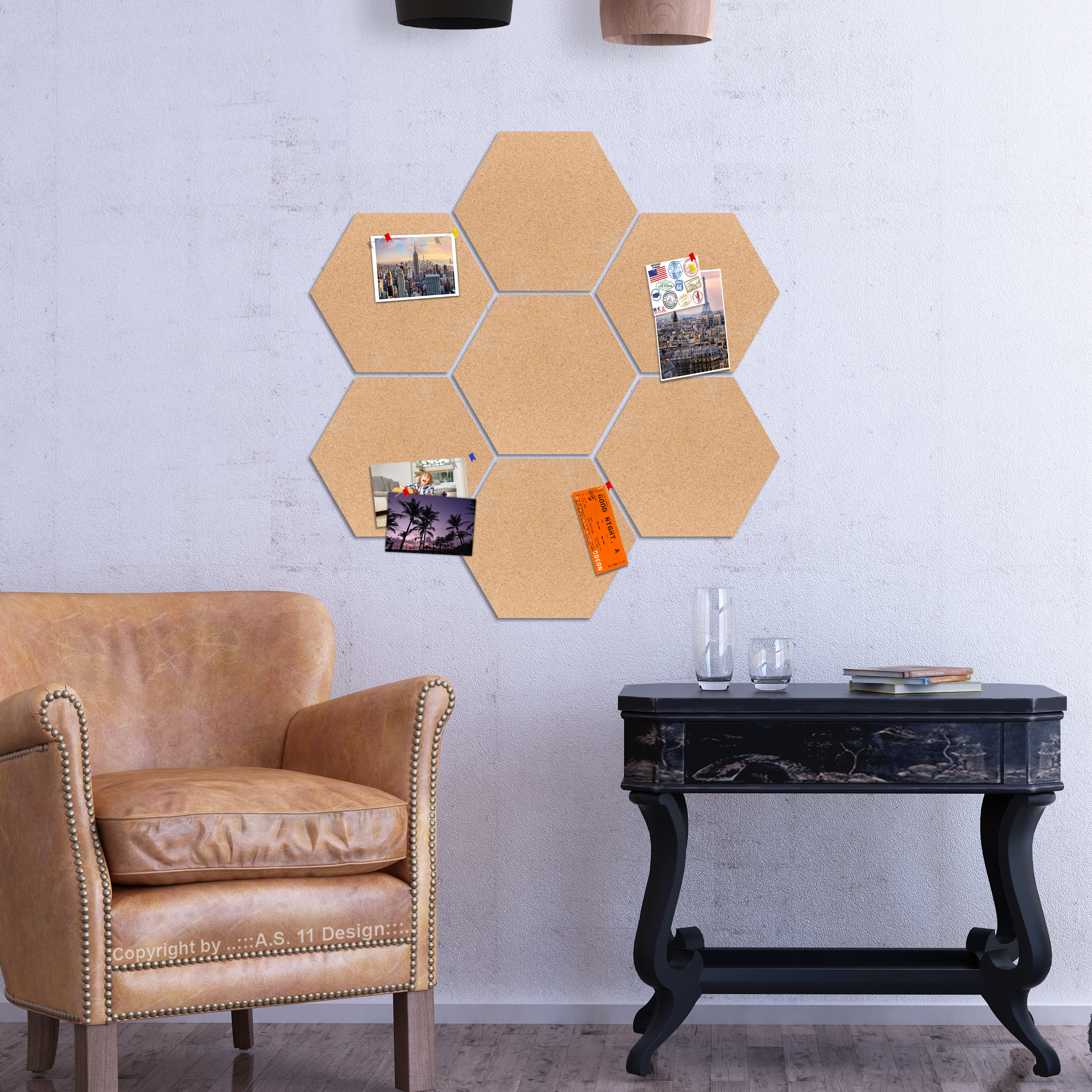 Pinnwand Hexagon Selbstklebend Korktafel Korkplatte Korkwand Memoboard