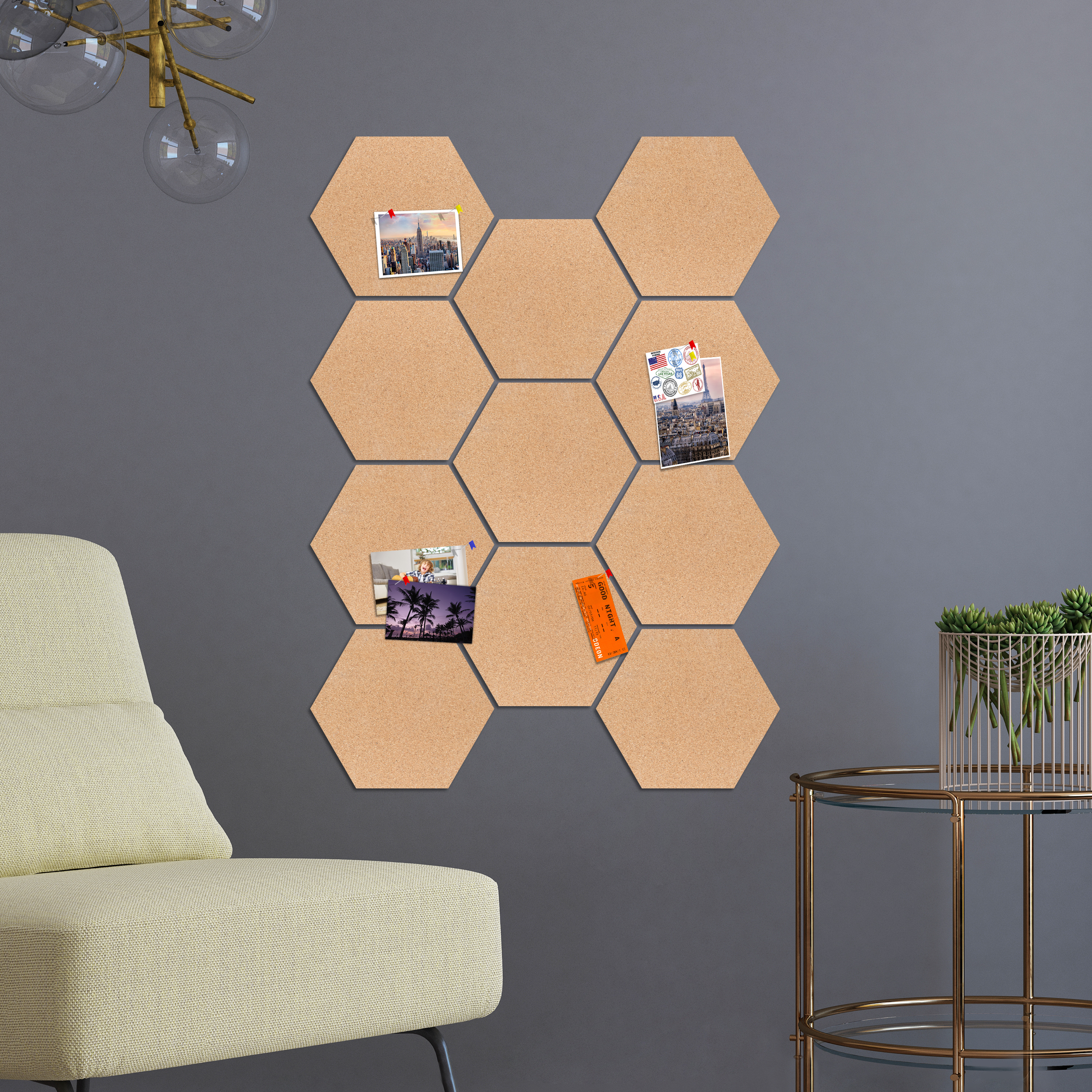 Pinnwand Hexagon Selbstklebend Korktafel Korkplatte Korkwand Memoboard