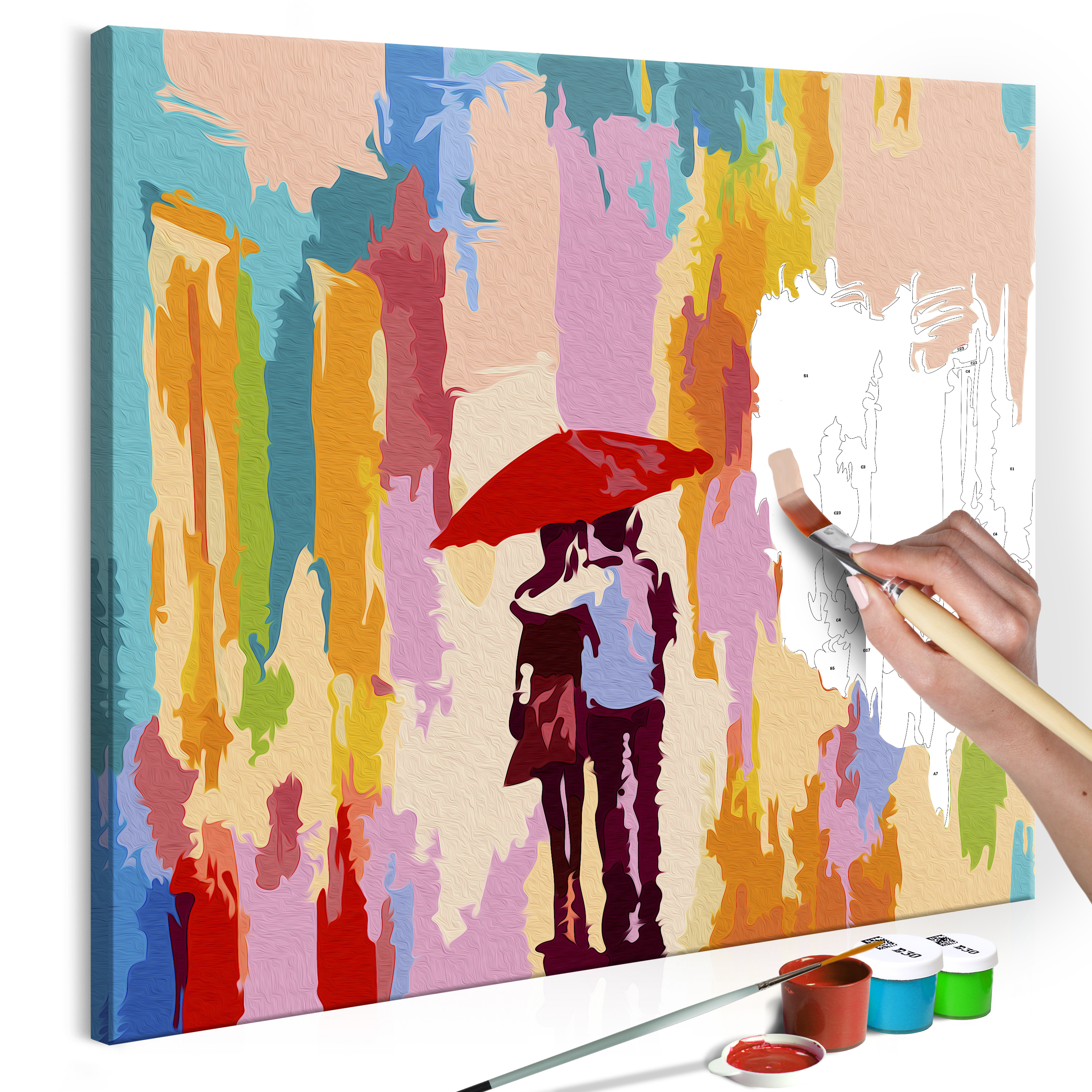 DIY canvas painting - Couple Under An Umbrella (Pink Background) - 45x45