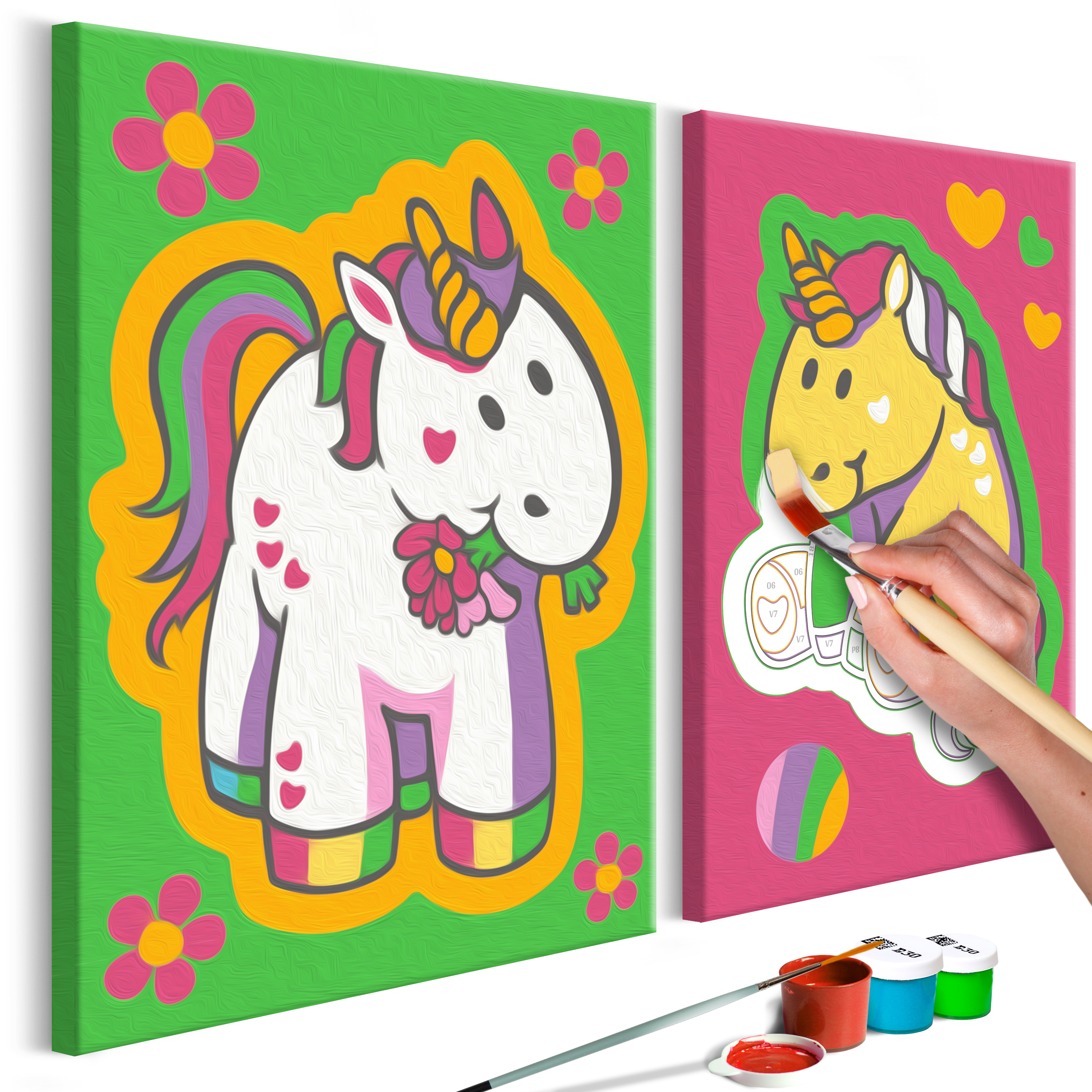 DIY canvas painting - Unicorns (Green & Pink) - 33x23