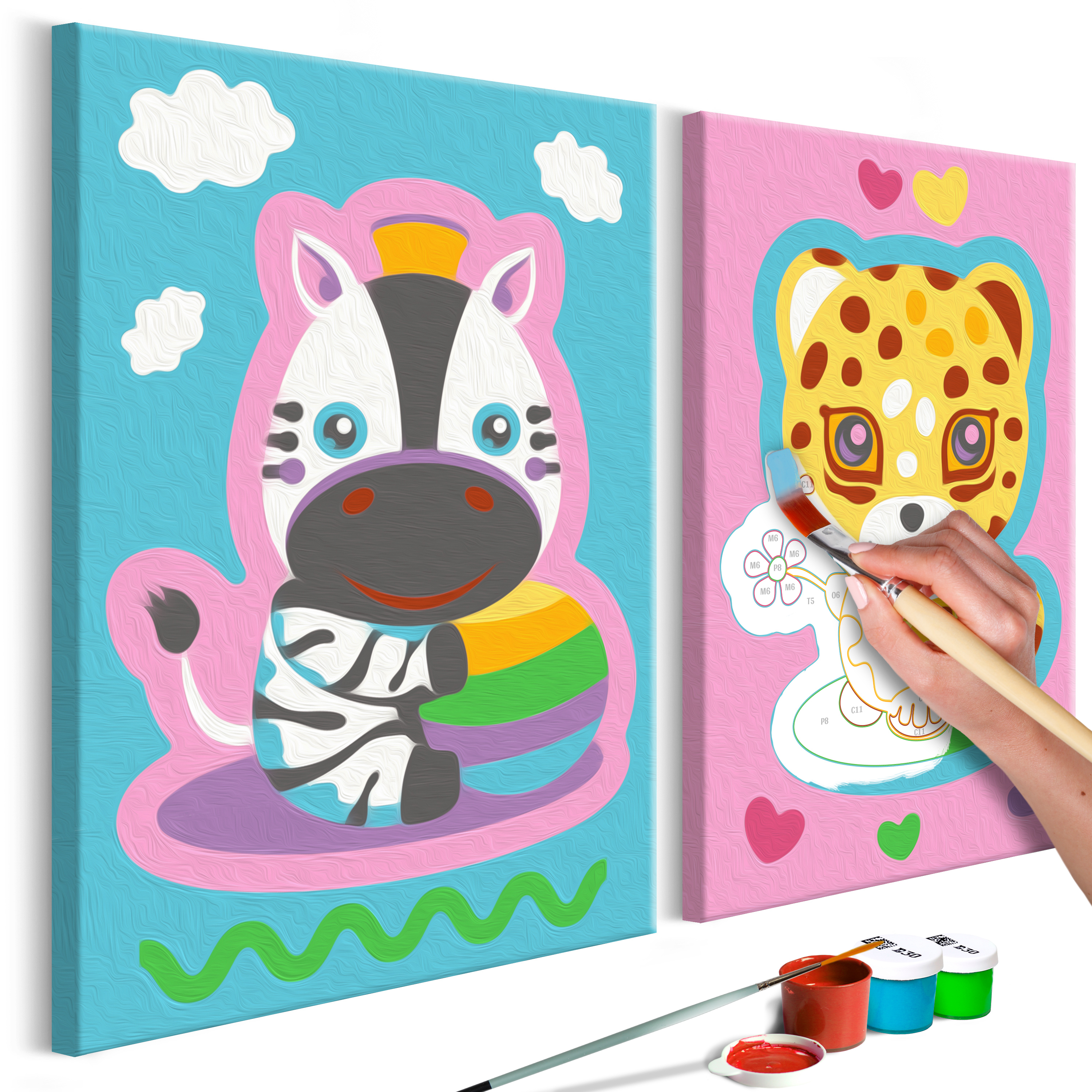 DIY canvas painting - Zebra & Leopard (Pink & Blue) - 33x23