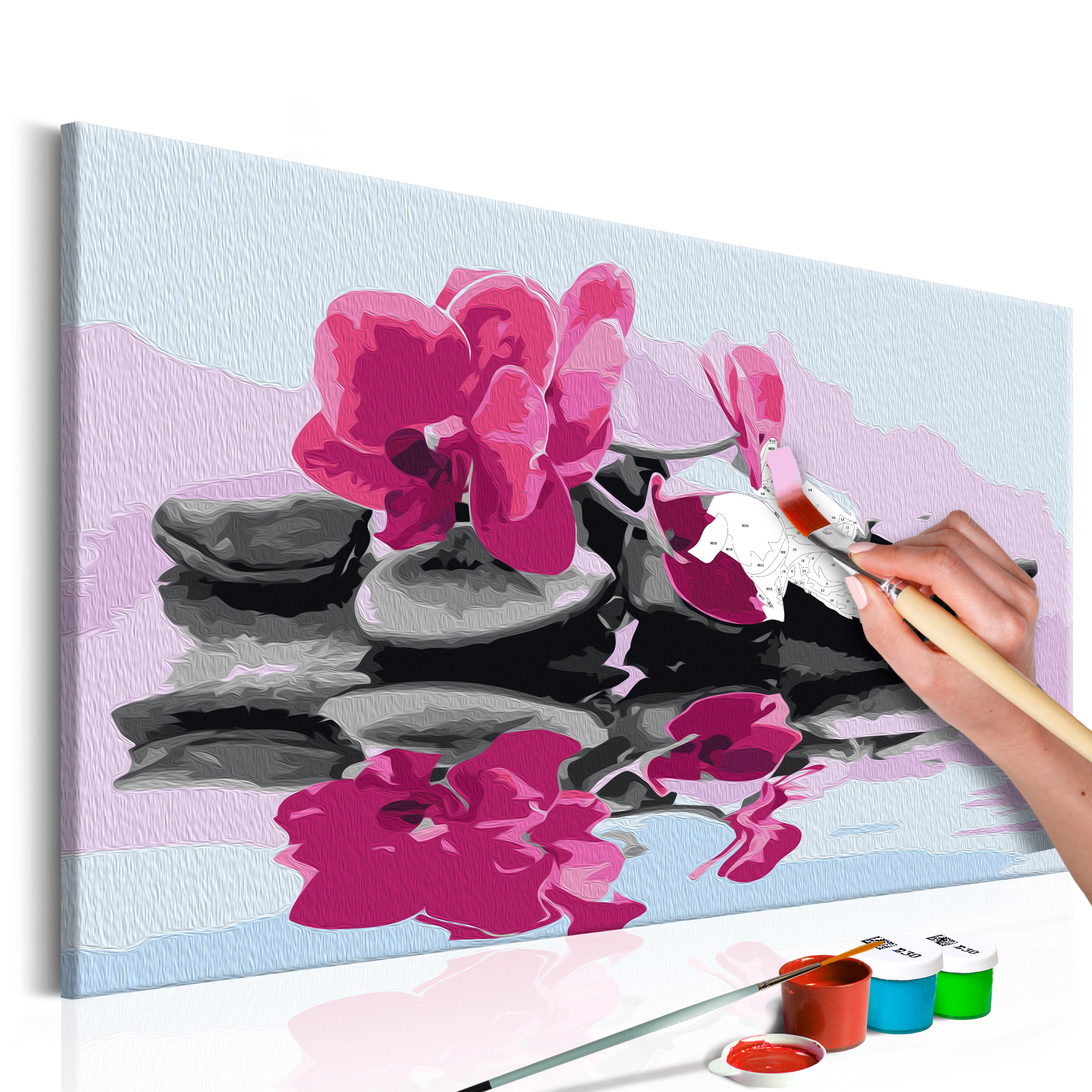 DIY canvas painting - Orchid With Zen Stones (Reflection In The Water) - 60x40