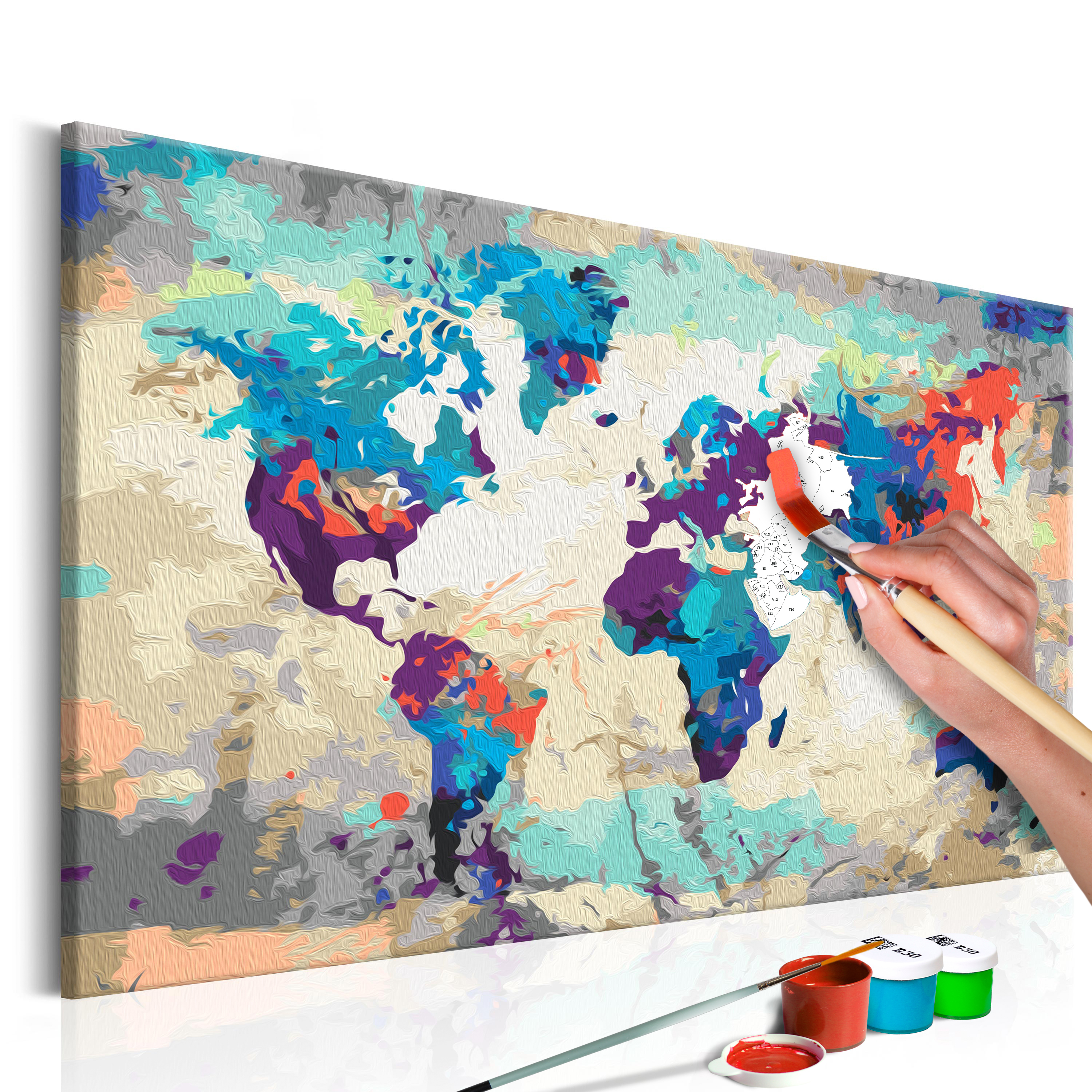 DIY canvas painting - World Map (Blue & Red) - 60x40