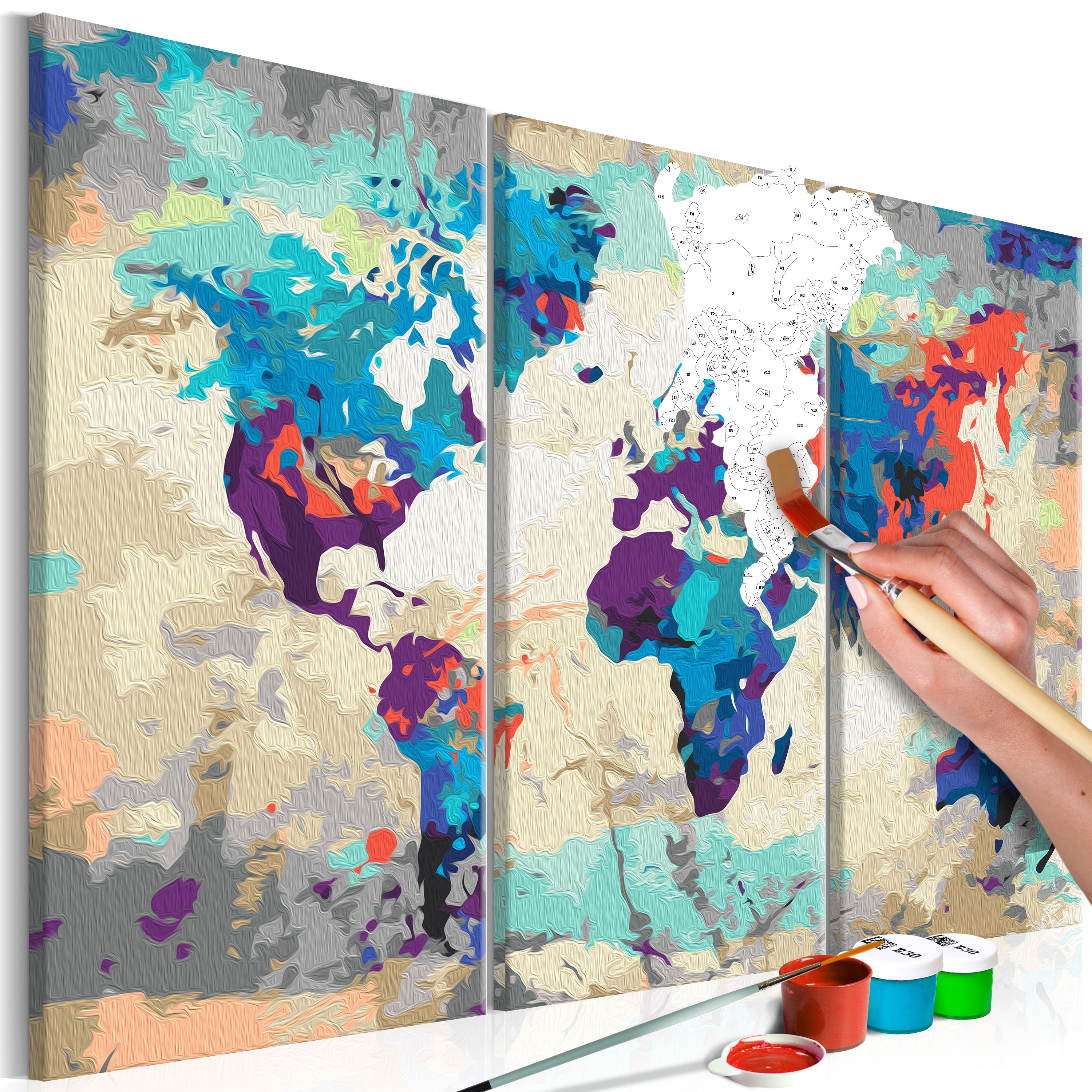 DIY canvas painting - World Map (Blue & Red) 3 Parts - 60x40