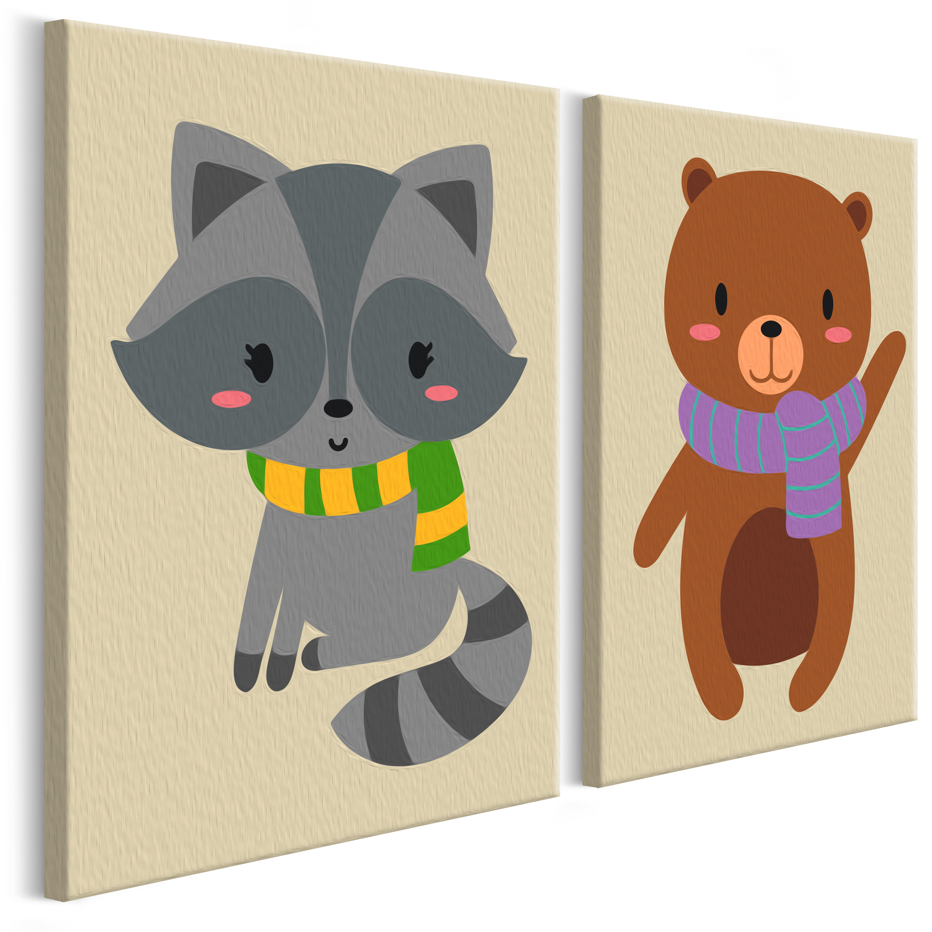 DIY canvas painting - Raccoon & Bear - 33x23
