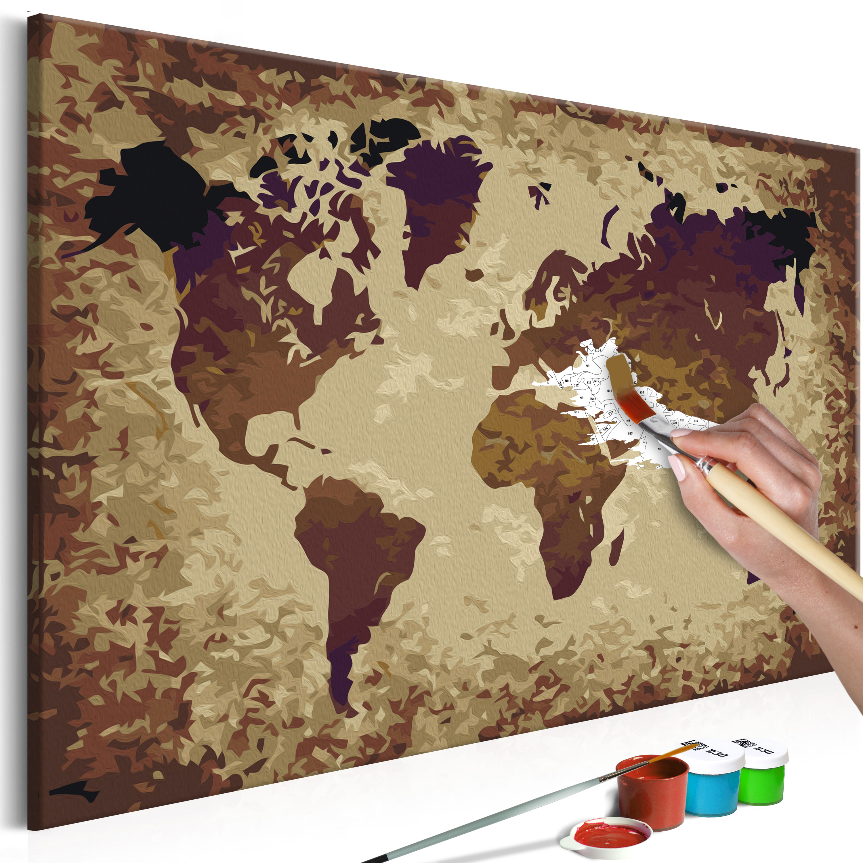 DIY canvas painting - World Map (Brown Colours) - 60x40
