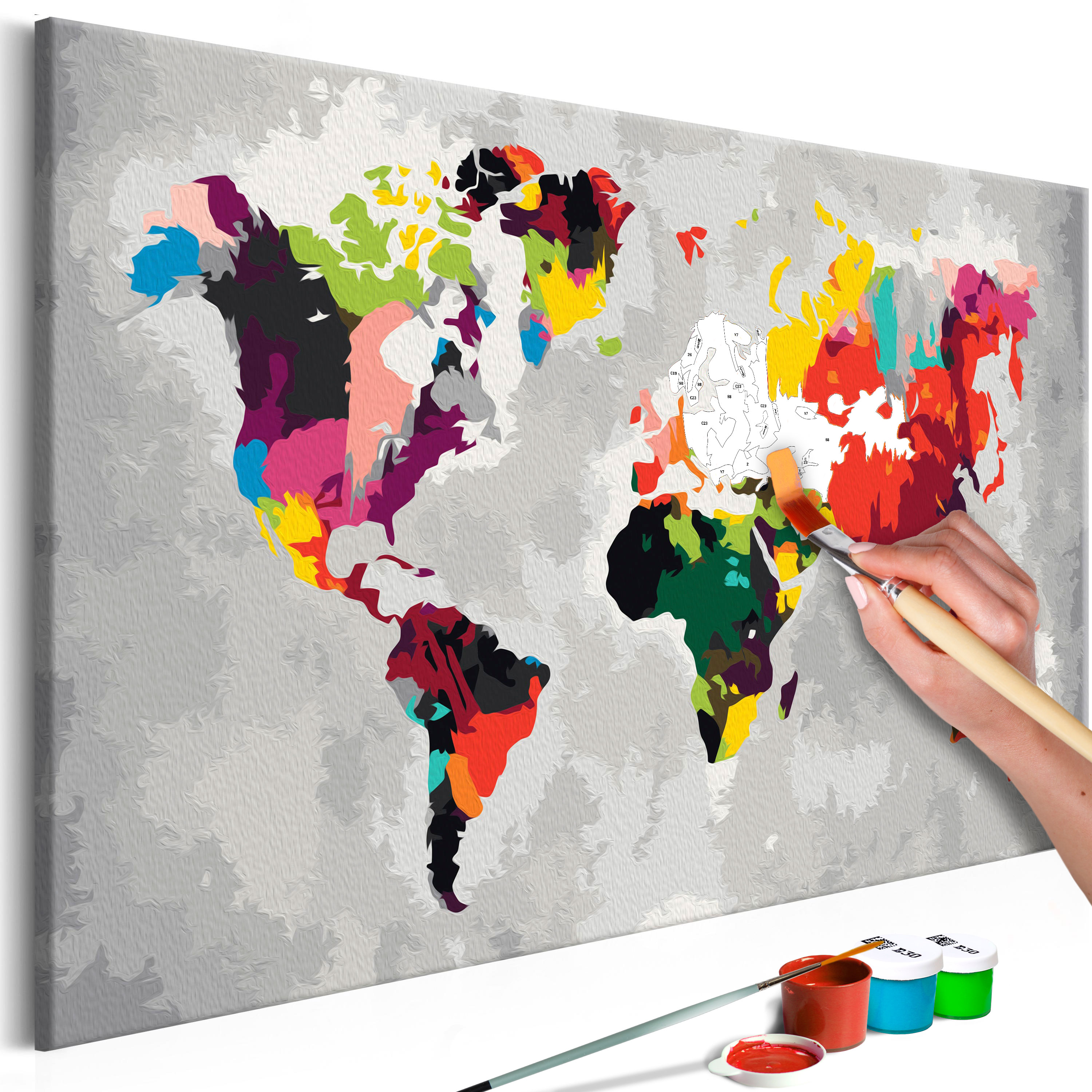 Cuadro para colorear – Mapa del mundo (colores llamativos)