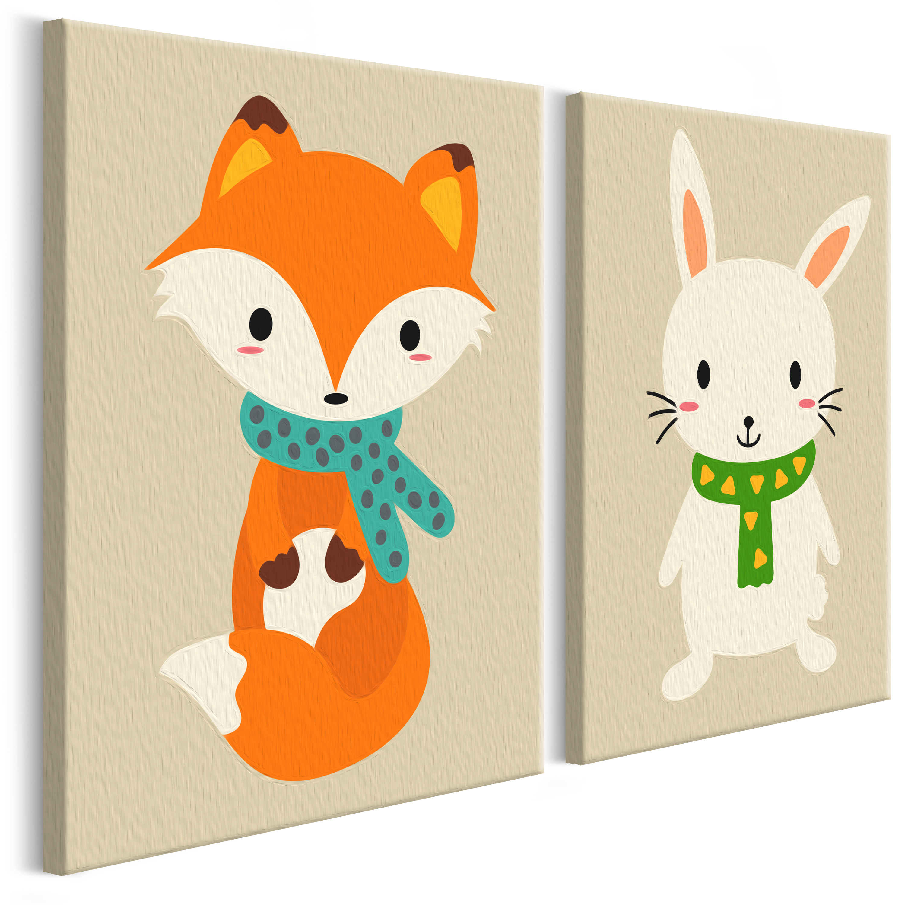 DIY canvas painting - Fox & Bunny - 33x23