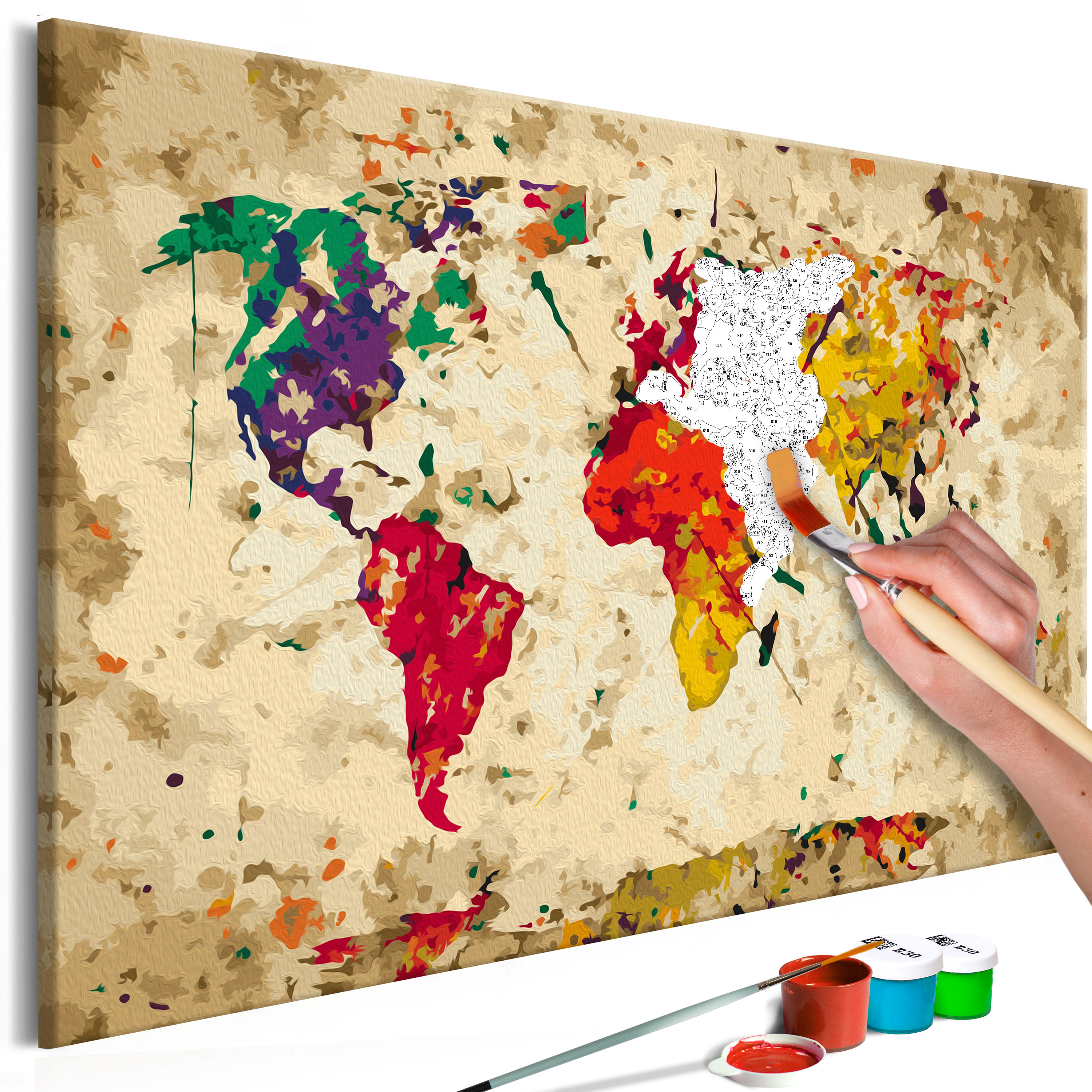DIY canvas painting - World Map (Colour Splashes) - 60x40
