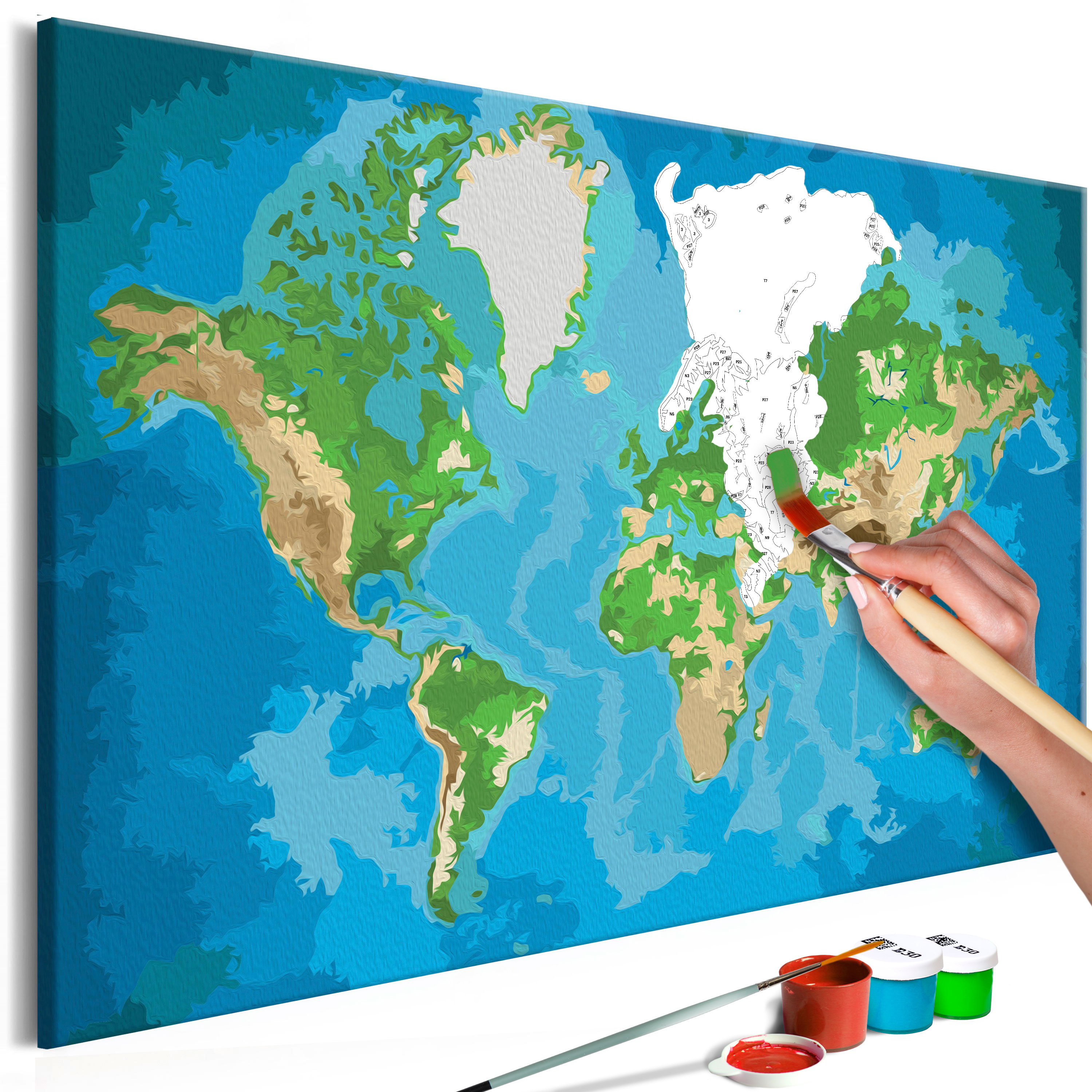 DIY canvas painting - World Map (Blue & Green) - 60x40
