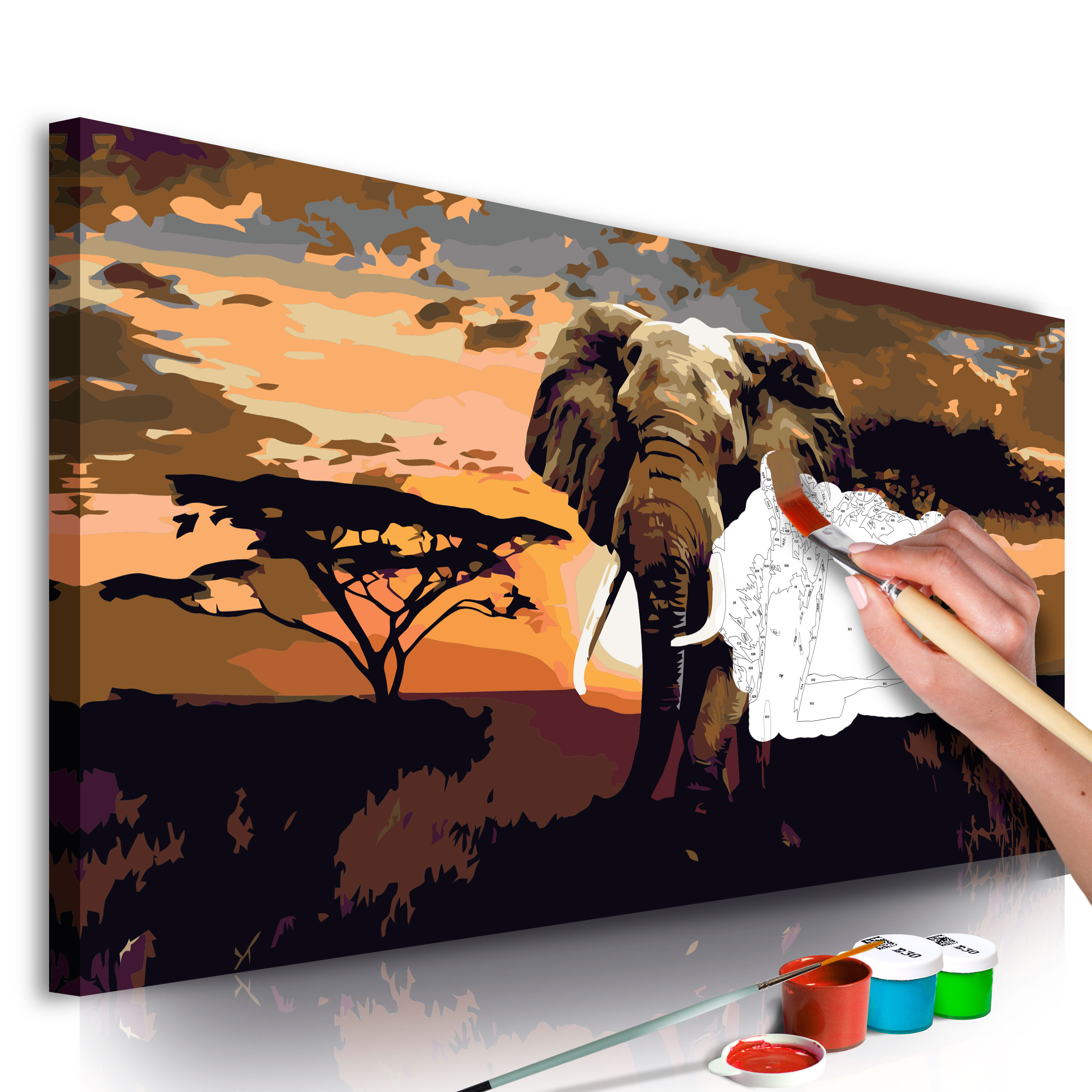 DIY canvas painting - Elephant in Africa (Brown Colours) - 80x40