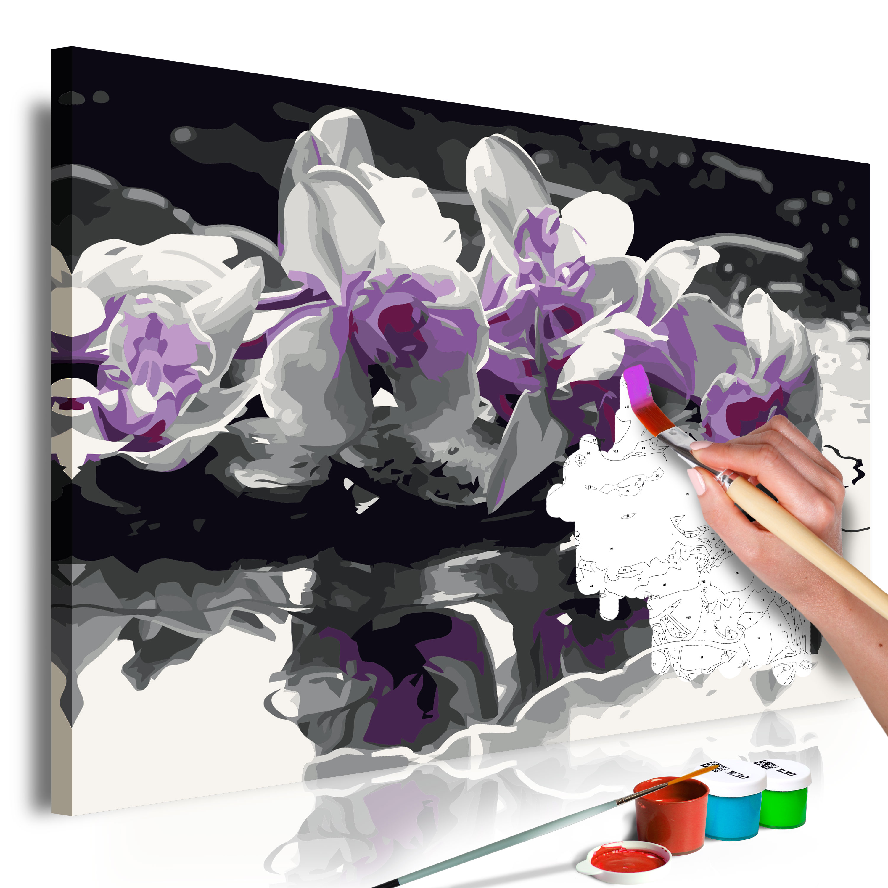 DIY canvas painting - Purple Orchid (Black Background & Reflection In The Water) - 60x40