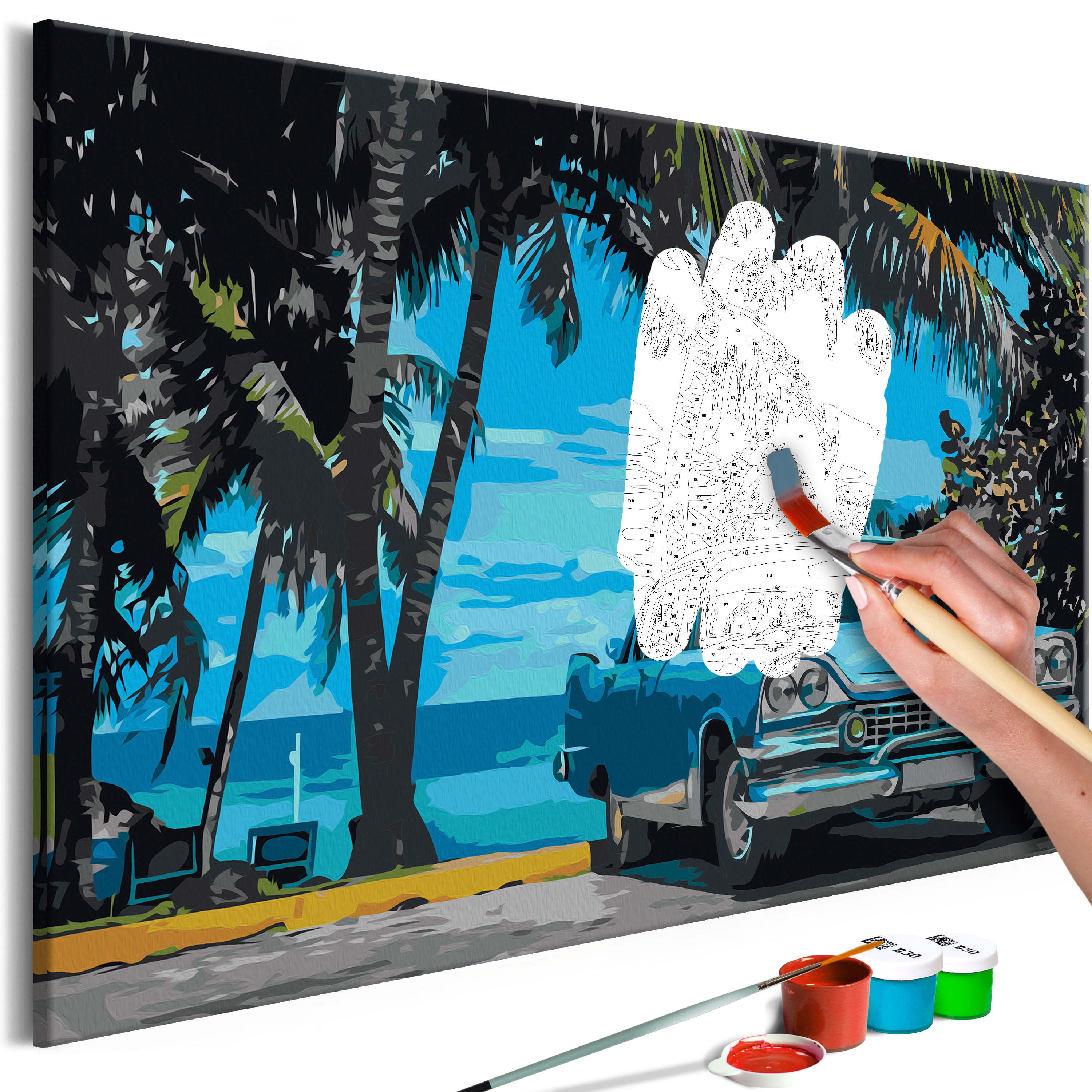 DIY canvas painting - Car under Palm Trees - 60x40